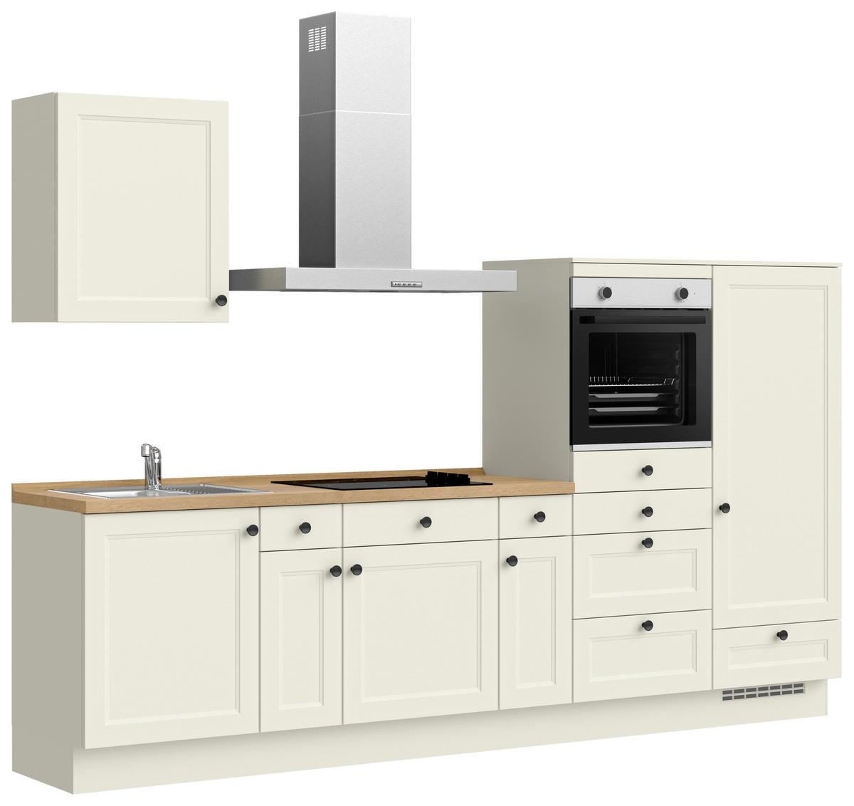 Küchenblock Cascada Low m. Geräten Weiß - Eichefarben/Schwarz, MODERN, Holzwerkstoff/Metall (300cm) - Nobilia