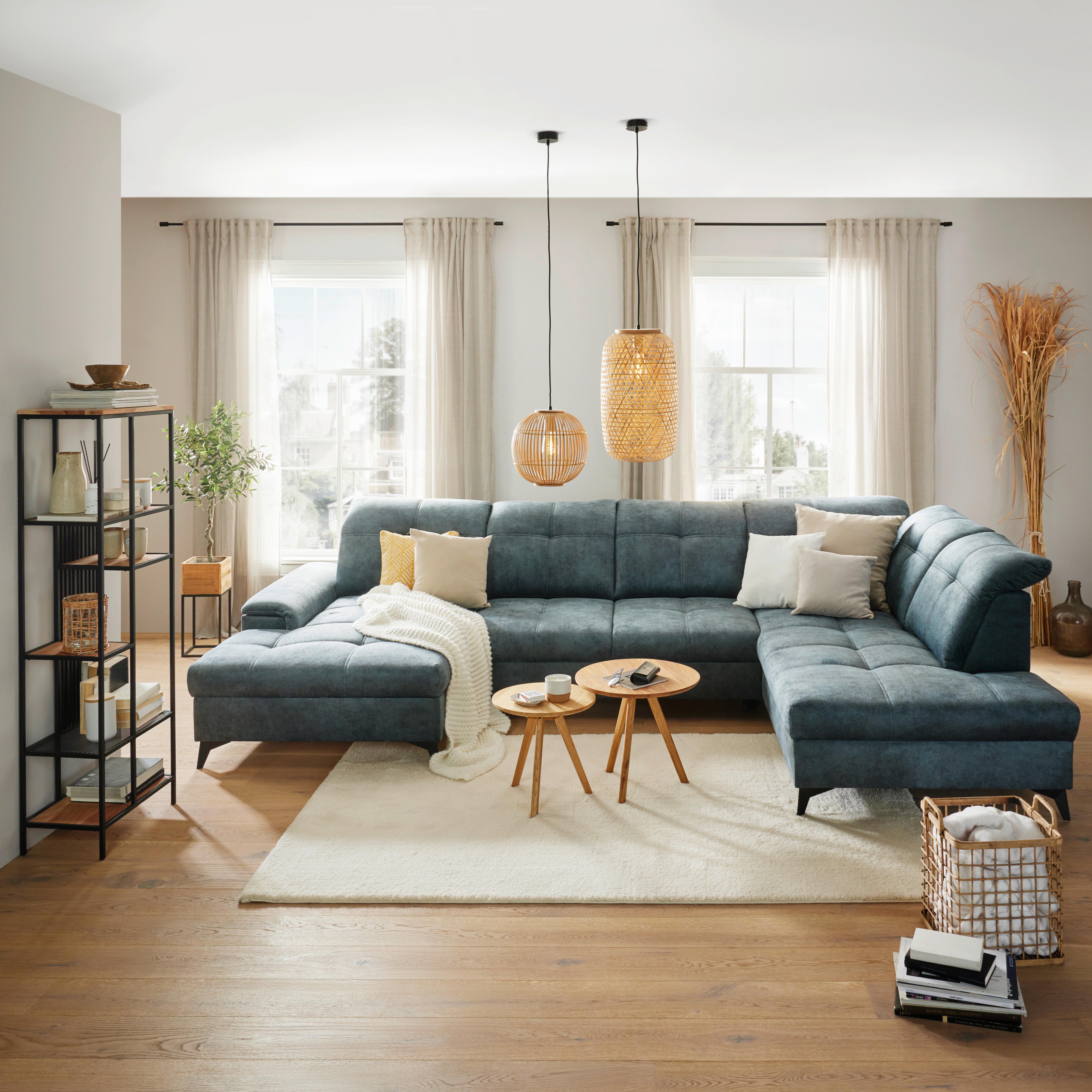 Kutna Garnitura Sierra - plavkastosiva/crna, Moderno, tekstil/metal (181/364/230cm) - Modern Living