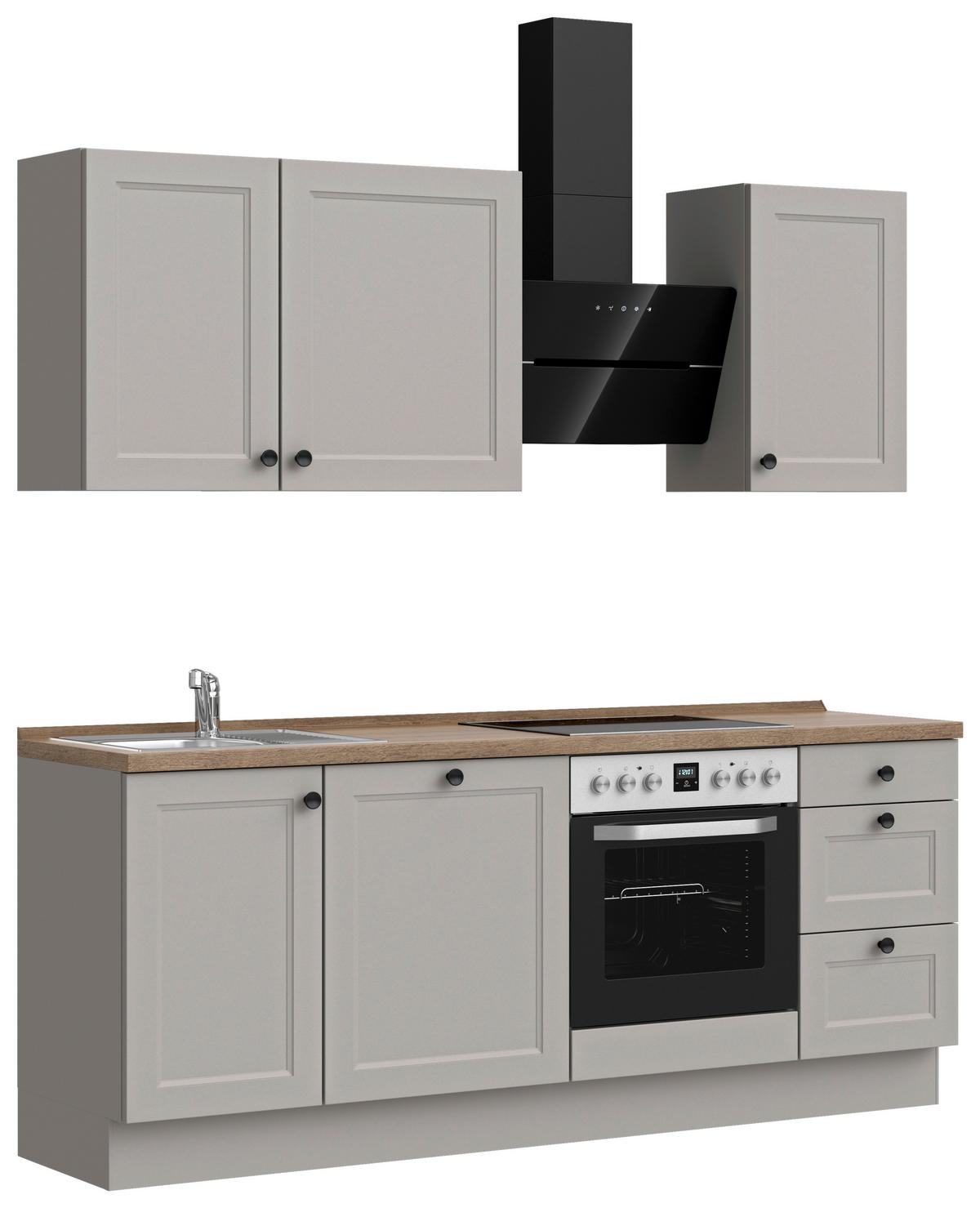 Küchenblock Cascada High m. Geräten Grau - Eiche dunkel/Schwarz, MODERN, Holzwerkstoff/Metall (210cm) - Nobilia