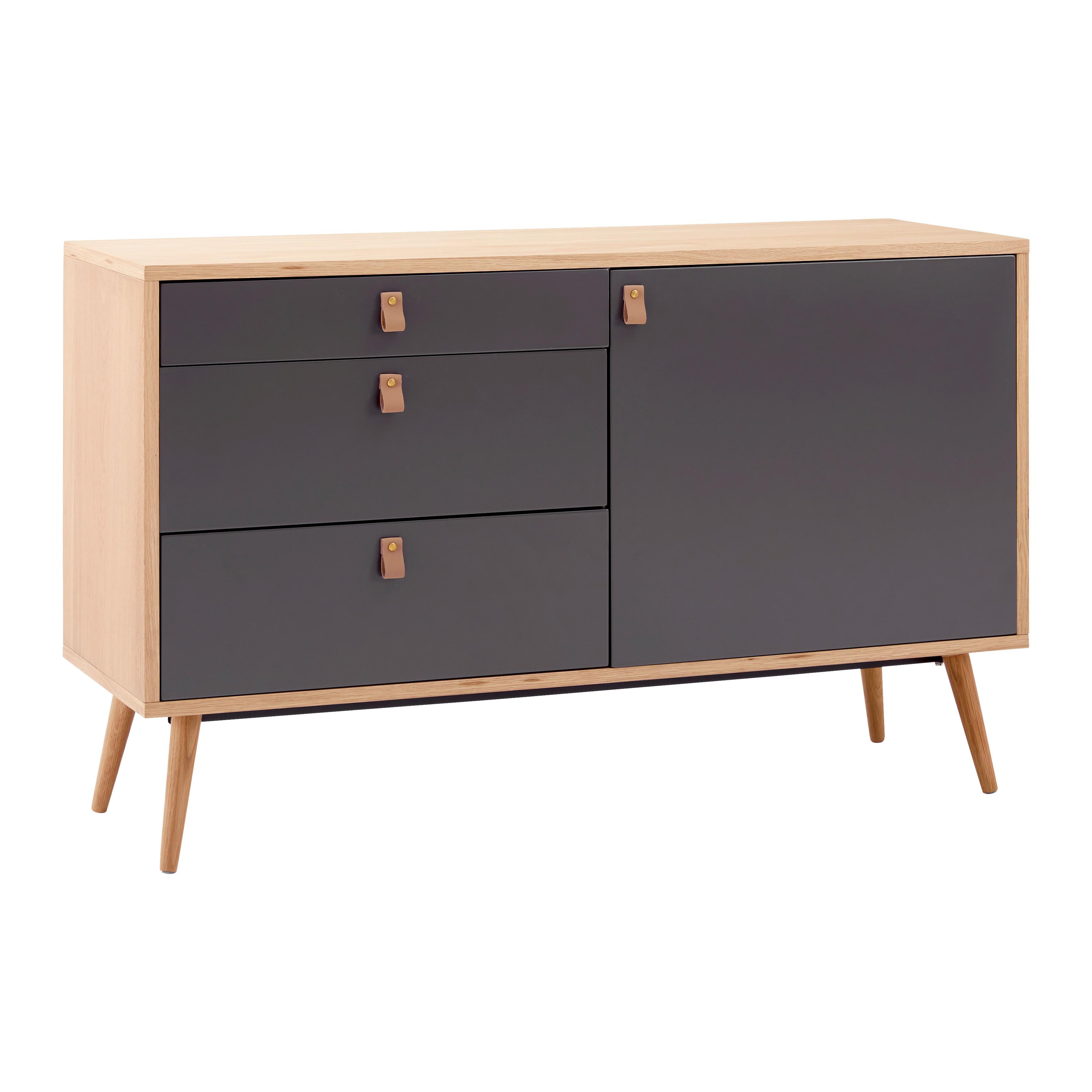 Sideboard Lena Grau/Natur Echtholz - Hellbraun/Naturfarben, MODERN, Holz/Holzwerkstoff (120/75/40cm) - Bessagi Home