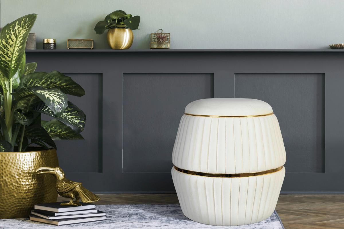 HOCKER DORIC 225 - Beige/Goldfarben, Design, Textil (51,5/53cm) - Kayoom