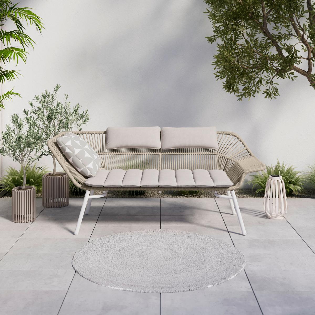 Gartenbank Treviso Beige/Hellgrau/Weiß - Beige/Hellgrau, MODERN, Kunststoff/Textil (178,5/73/73cm) - Mömax