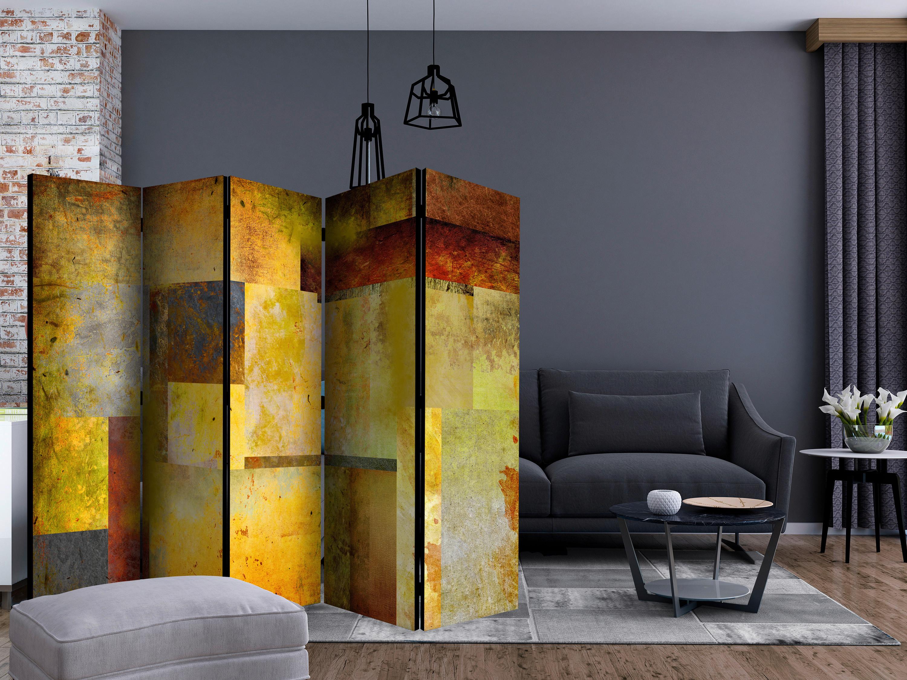 Paravan Art Expression I, 5-Delni, Akustičen - večbarvno/temno rumena, Basics, tekstil/les (225/172/3cm) - artgeist