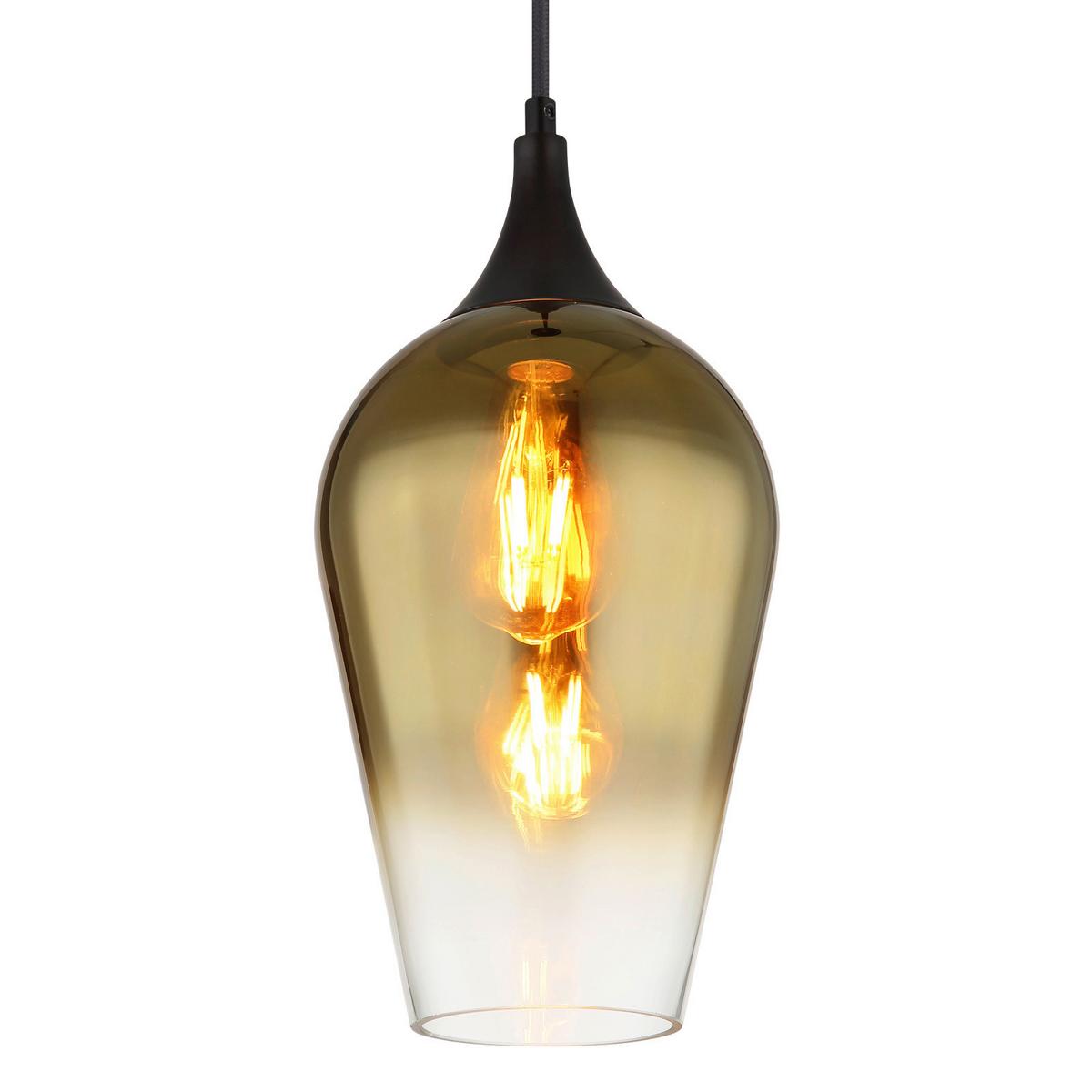 Hängeleuchte Lavus Goldfarben max. 60 Watt - Goldfarben/Schwarz, KONVENTIONELL, Glas/Metall (18/120cm) - Globo