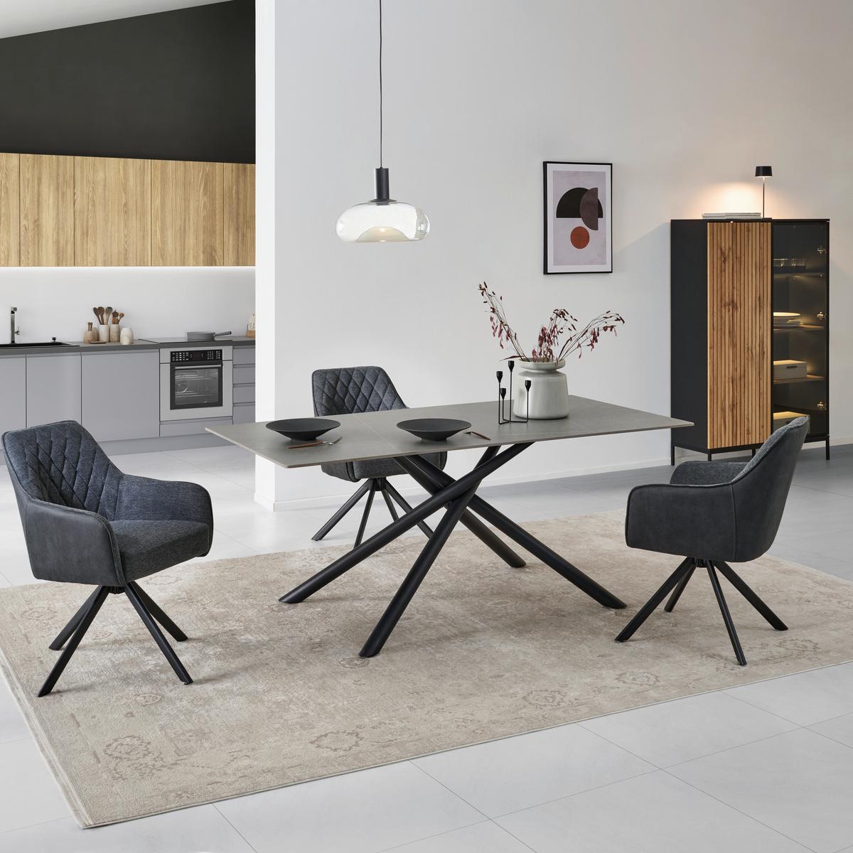 Jedilna Miza Lior, Siva, 180x90 - siva/črna, Konvencionalno, kovina/keramika (180/90/76cm) - MID.YOU