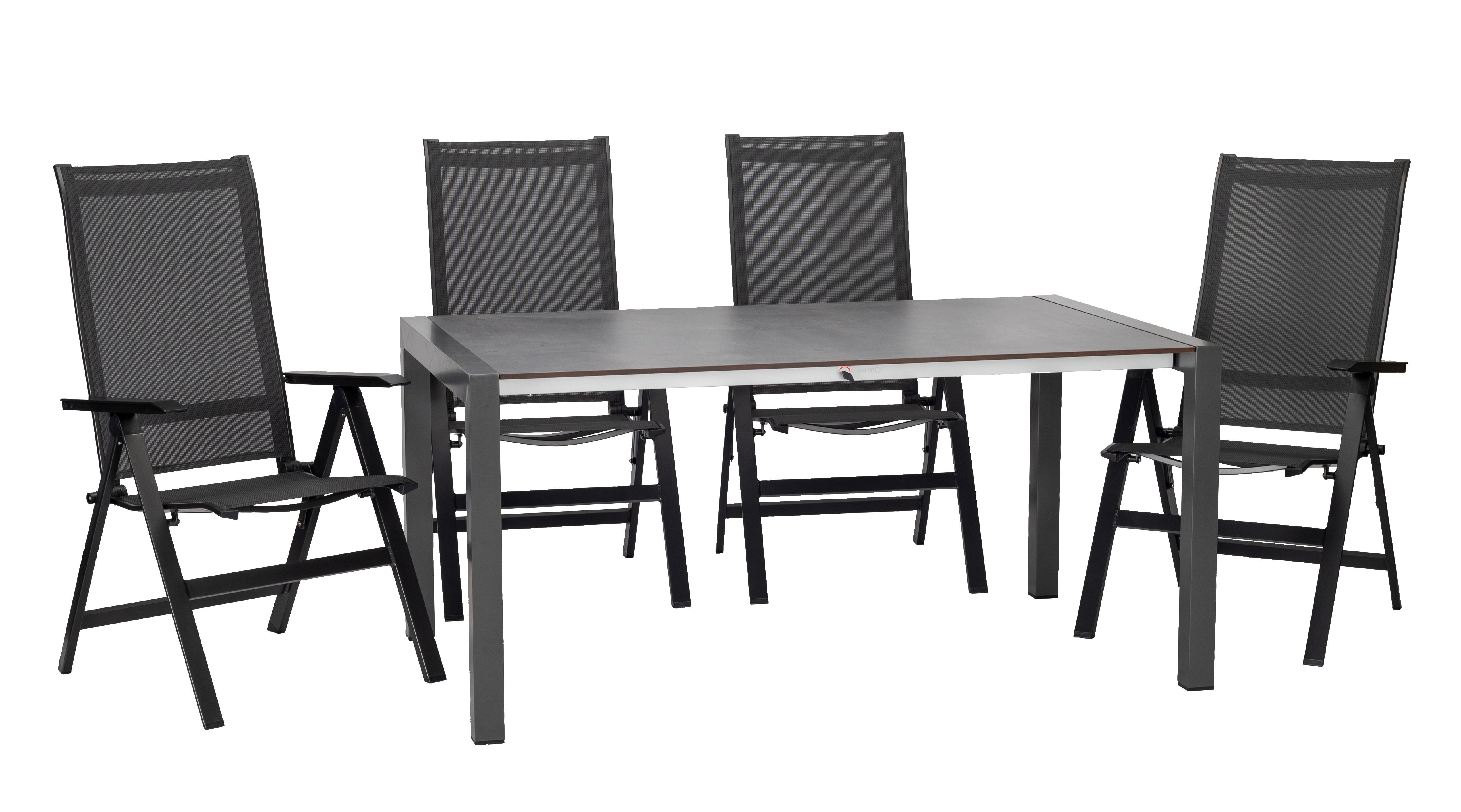 Gartengarnitur Uran 5-Teilig Metall/Textil/Holzwerkstoff - Anthrazit/Schwarz, Basics, Holzwerkstoff/Textil (160+60/98/74cm) - Acamp