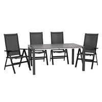 Gartengarnitur Uran 5-Teilig Metall/Textil/Holzwerkstoff - Anthrazit/Schwarz, Basics, Holzwerkstoff/Textil (160+60/98/74cm) - Acamp