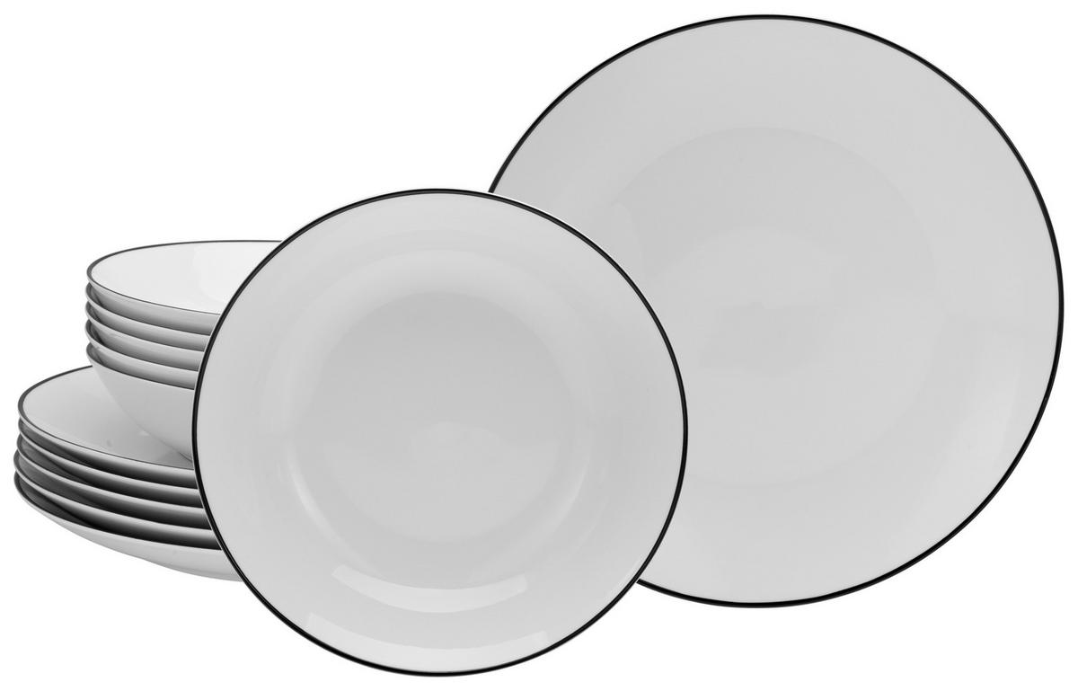 Tafelservice Schwarz/Weiß, 12-teilig - Schwarz/Weiß, Basics, Keramik (30,5/26/31cm) - Creatable