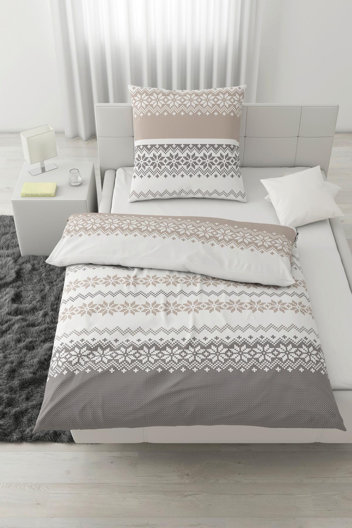 Bettwäsche Snow Rose Grau/Weiß/Beige ca. 135x200cm - Beige/Weiß, Textil (135/200cm) - Mömax