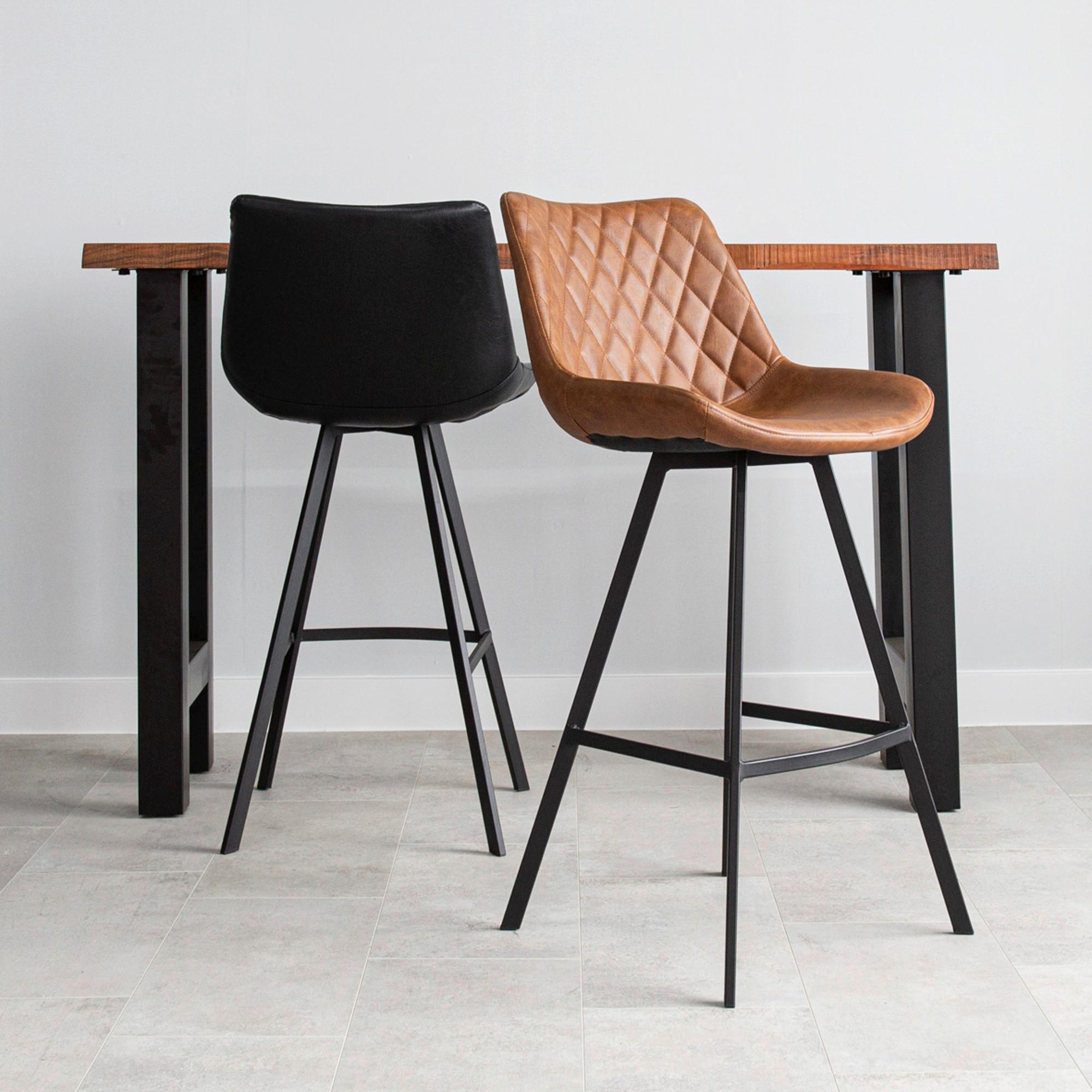 Barhocker-Set Bowie 2er-Set ca. 50x102 cm Cognac - Cognac/Schwarz, KONVENTIONELL, Textil/Metall (50/102/55cm) - MID.YOU