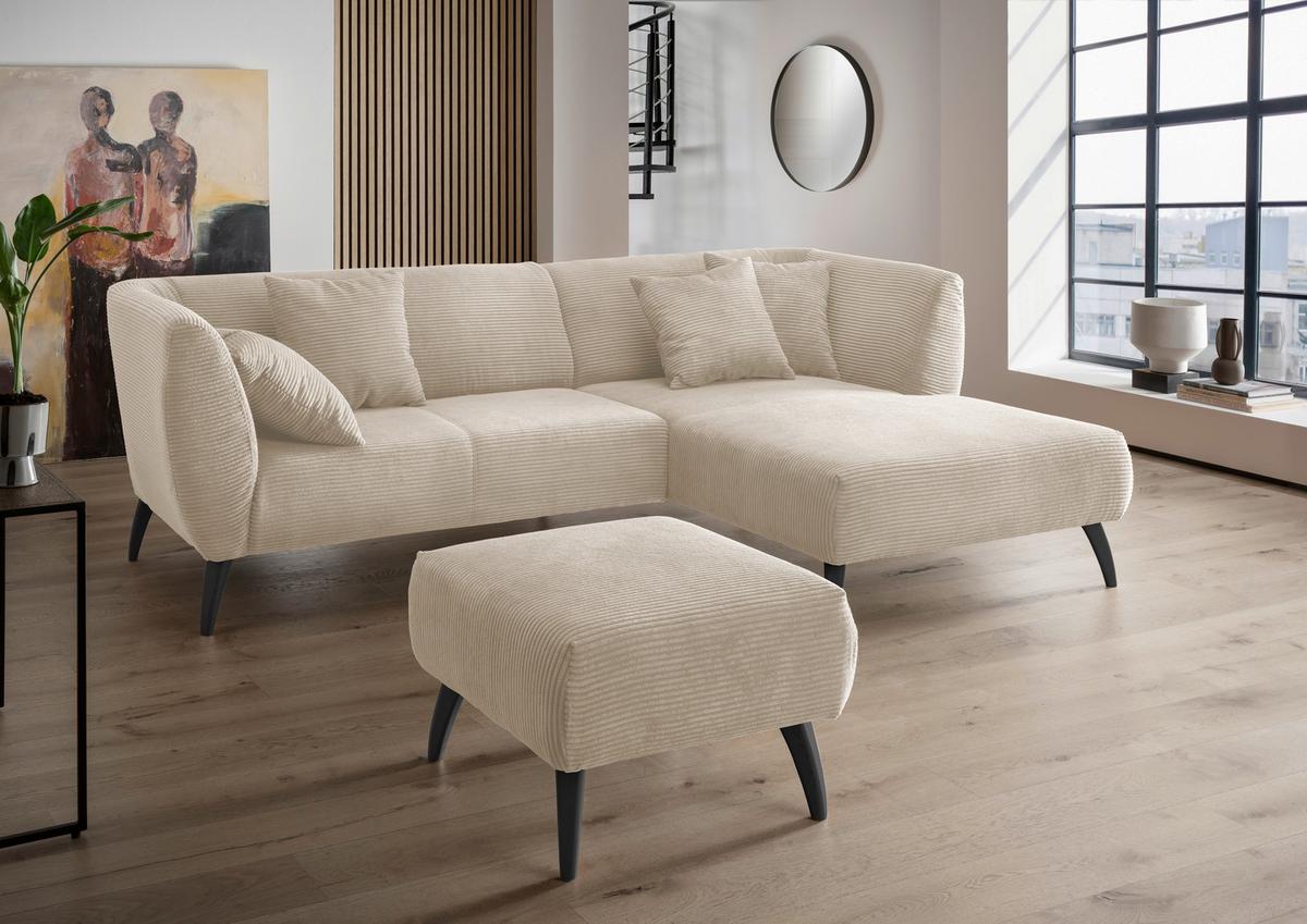 Hocker Colori Beige Cord - Beige/Schwarz, MODERN, Holz/Textil (66/44/66cm) - MID.YOU