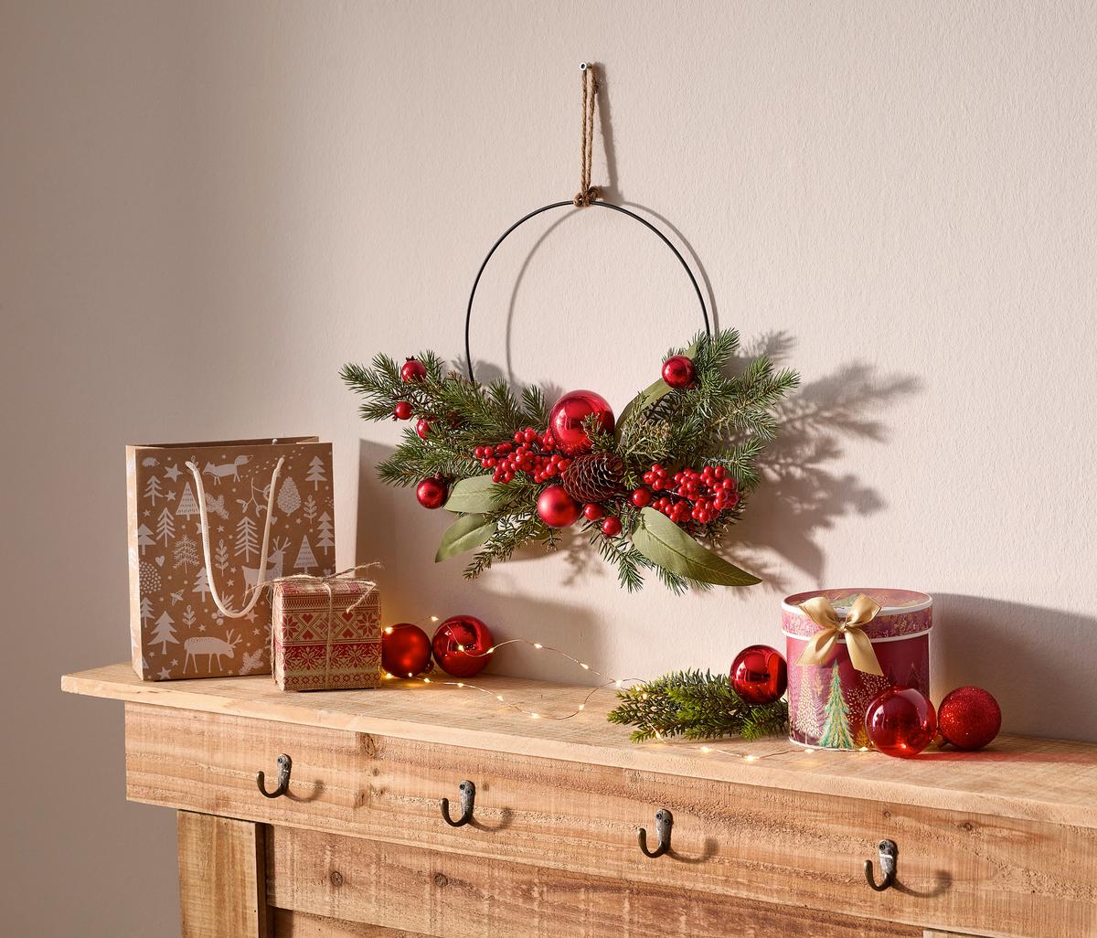 WIENIEC NA DRZWI A3-59054 - zielony/czerwony, Lifestyle, tworzywo sztuczne/materiały naturalne (45/30/6cm) - X-Mas