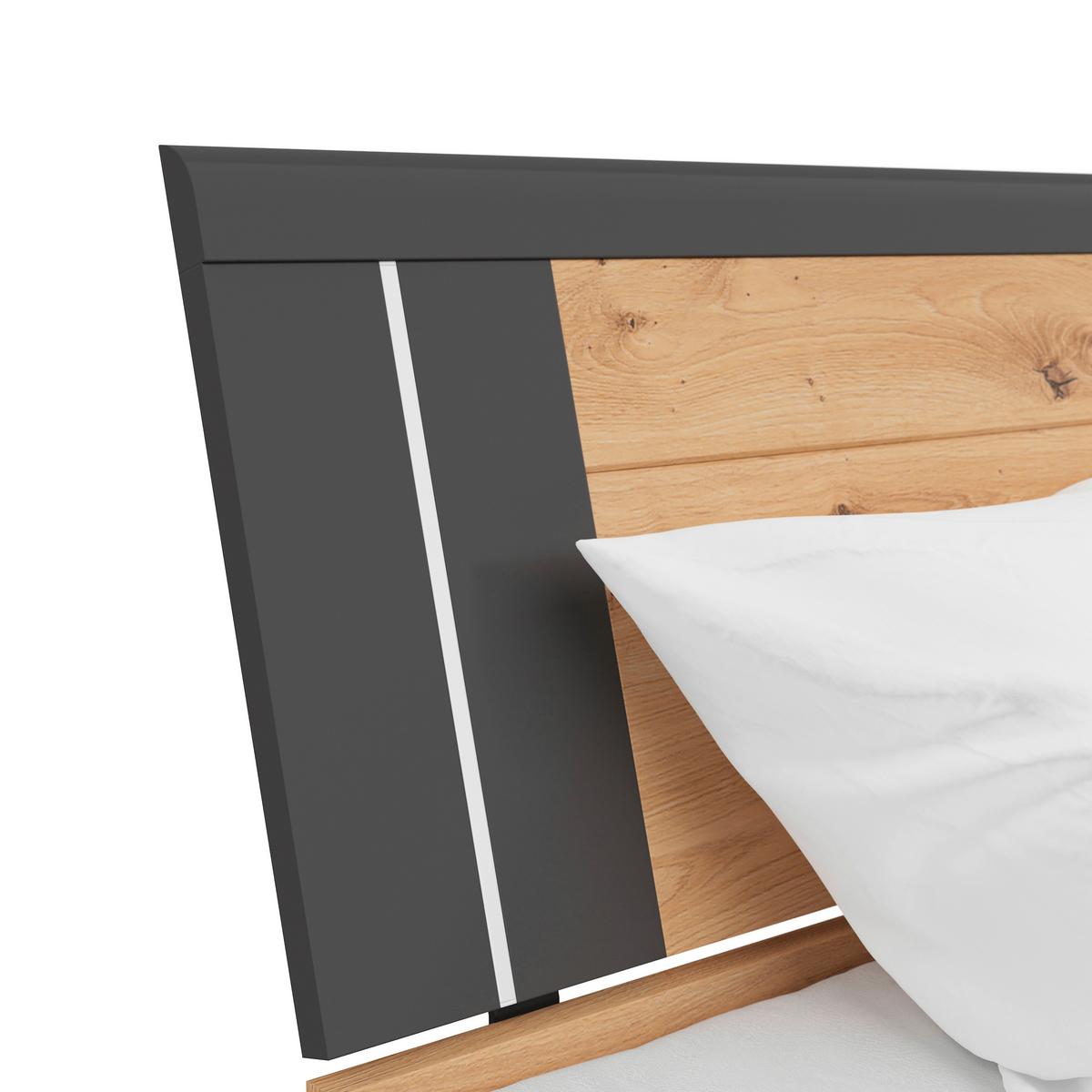 Pat cu spațiu de depozitare SATURN 160 - grafit/stejar Artisan, Konventionell, material pe bază de lemn (160/200cm)