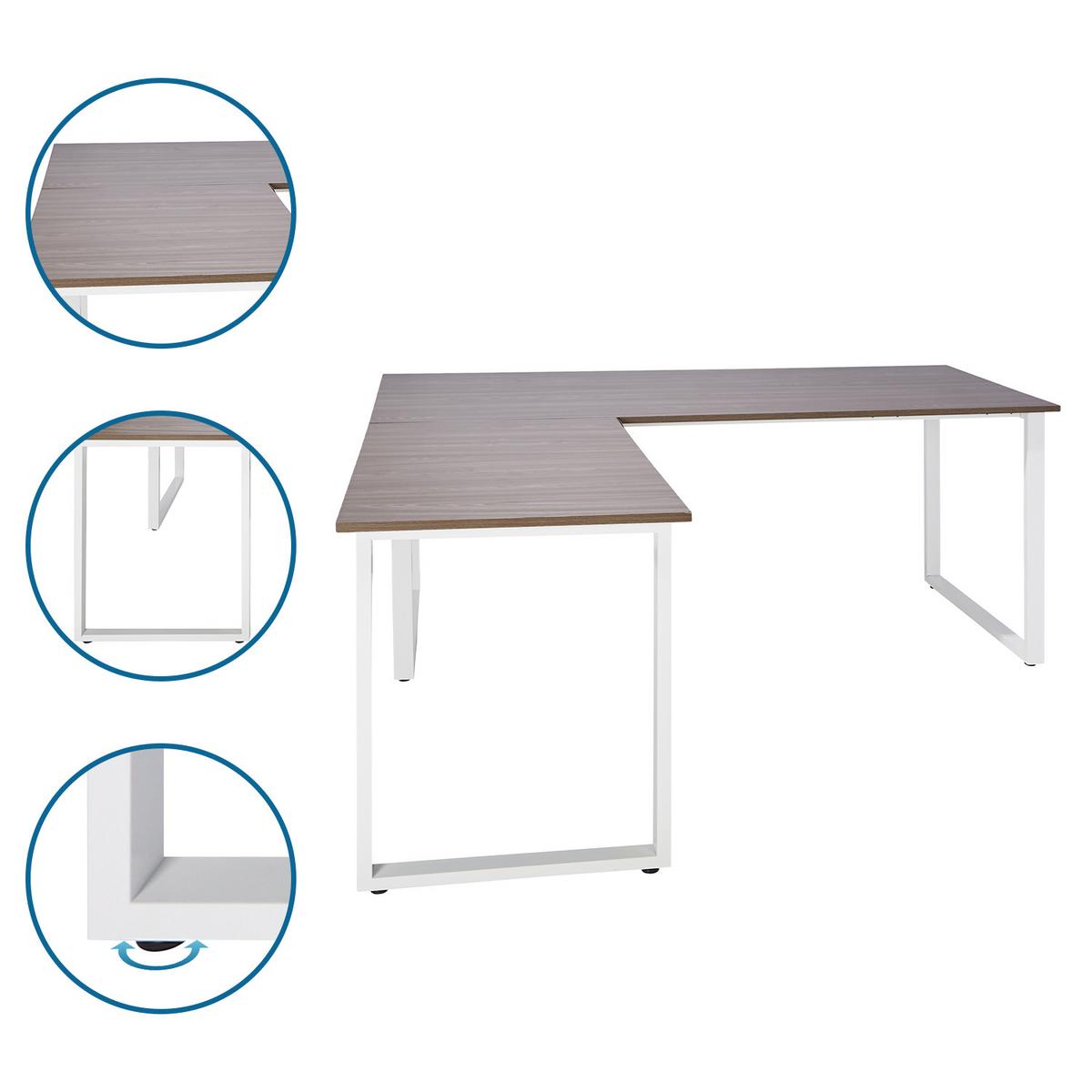 Kotna Pisalna Miza Workspace Xl I, Siva - siva/bela, Basics, kovina/leseni material (180/180/75,5cm) - MID.YOU