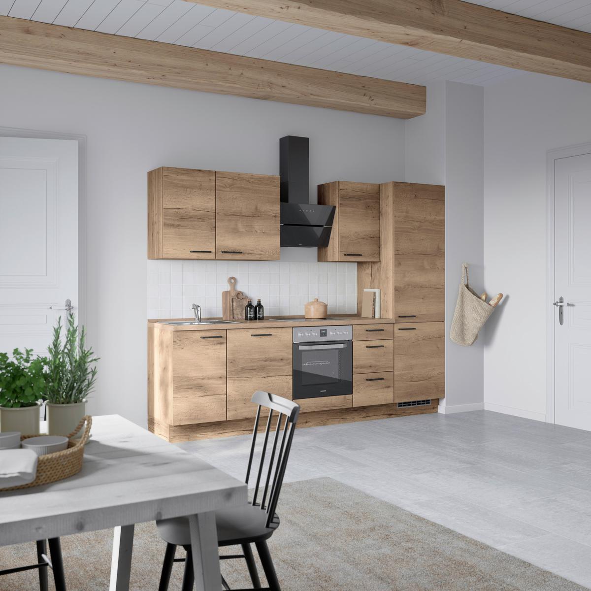 Küchenblock Structura High m. Geräten Eiche dunkel - Eiche dunkel/Schwarz, MODERN, Holzwerkstoff/Metall (270cm) - Nobilia