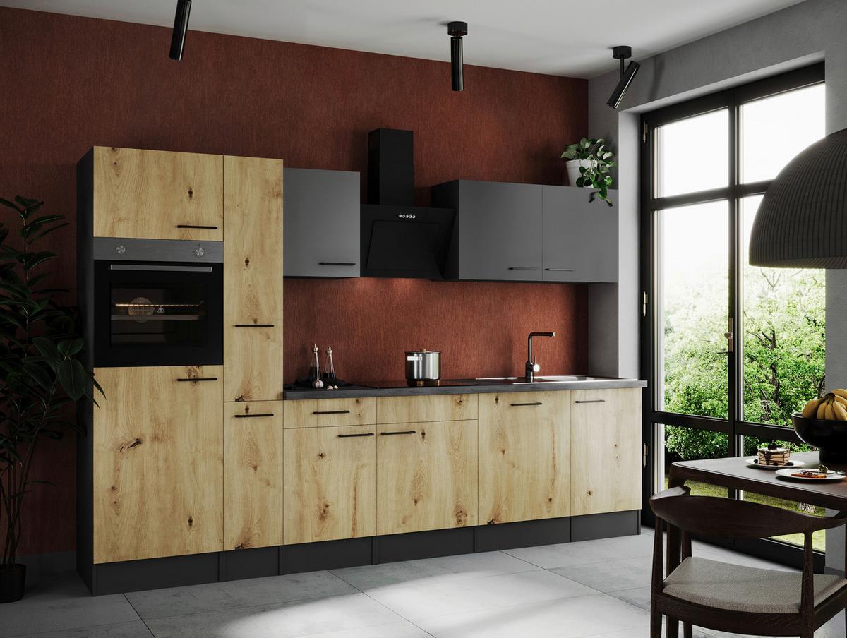 Kuhinjski Blok Z Aparati Oliver, 310cm - siva/črna, Design, kovina/leseni material (310cm) - Respekta