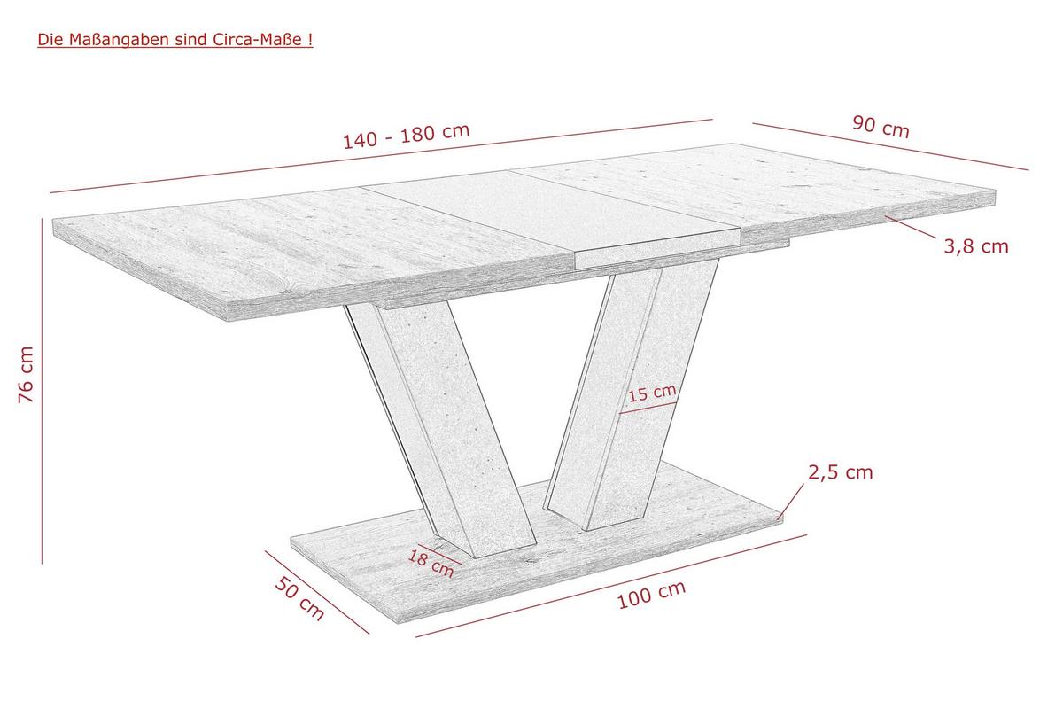 Esstisch Hamm T Eiche Artisan/Schwarz - Schwarz/Eiche Artisan, MODERN, Holzwerkstoff (140-180/76/90cm) - MID.YOU