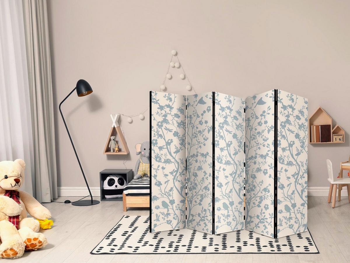 Paravan Spring Commotion I, Dvostranski, 5-Delni - svetlo modra/bež, Basics, tekstil/les (225/172/3cm) - artgeist