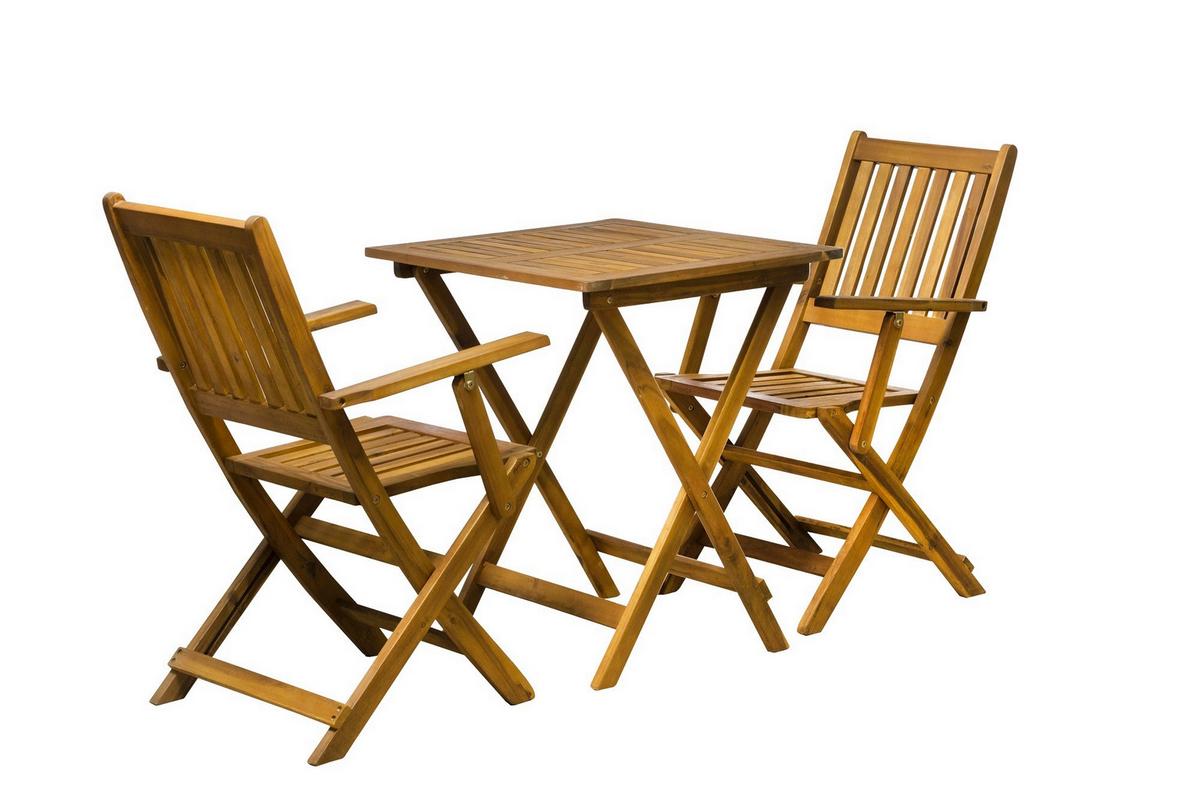 Balkonset 3-tlg. Naturfarben Akazienholz - Naturfarben, Natur, Holz - Gardenson