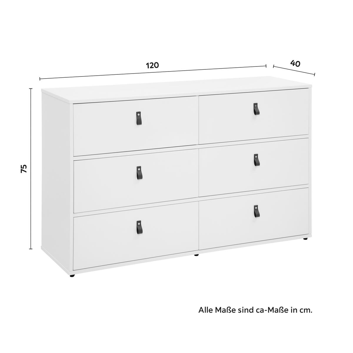Kommode Mick Weiß MDF - Schwarz/Braun, MODERN, Kunststoff/Textil (120/75/40cm) - Bessagi Home