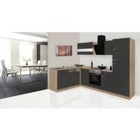 Eckküche Economy Grau/Eiche mit Geräte ca. 172x280 cm - Eichefarben/Grau, Basics, Glas/Holzwerkstoff (172/280cm) - Respekta