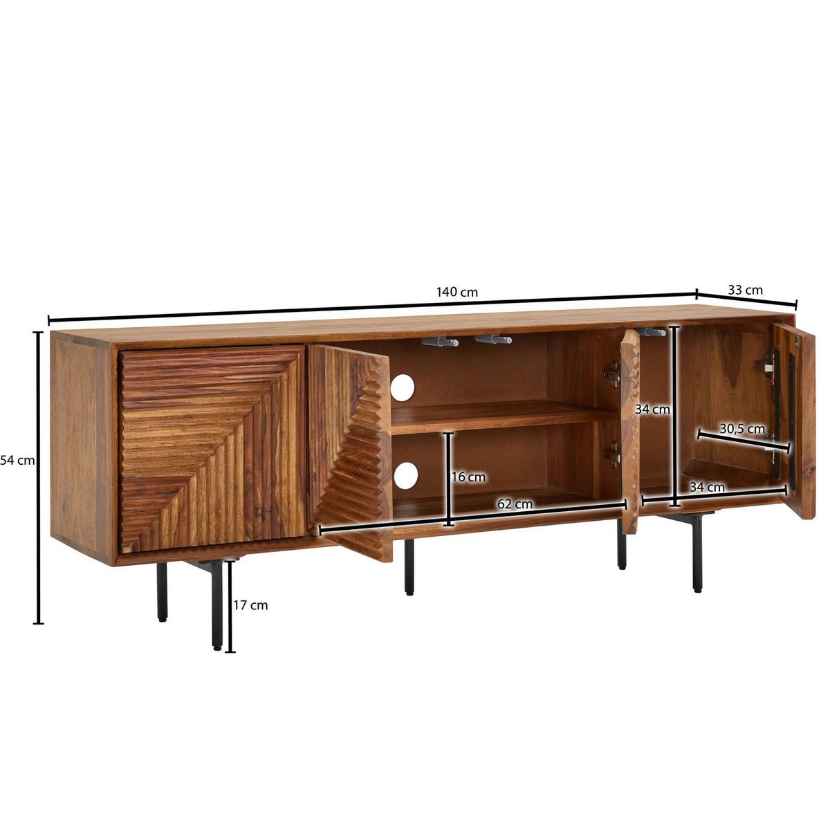 Komoda Wohnling, Pravi Les - črna/barve indijskega rožnega lesa, Design, kovina/les (140/54/33cm) - MID.YOU