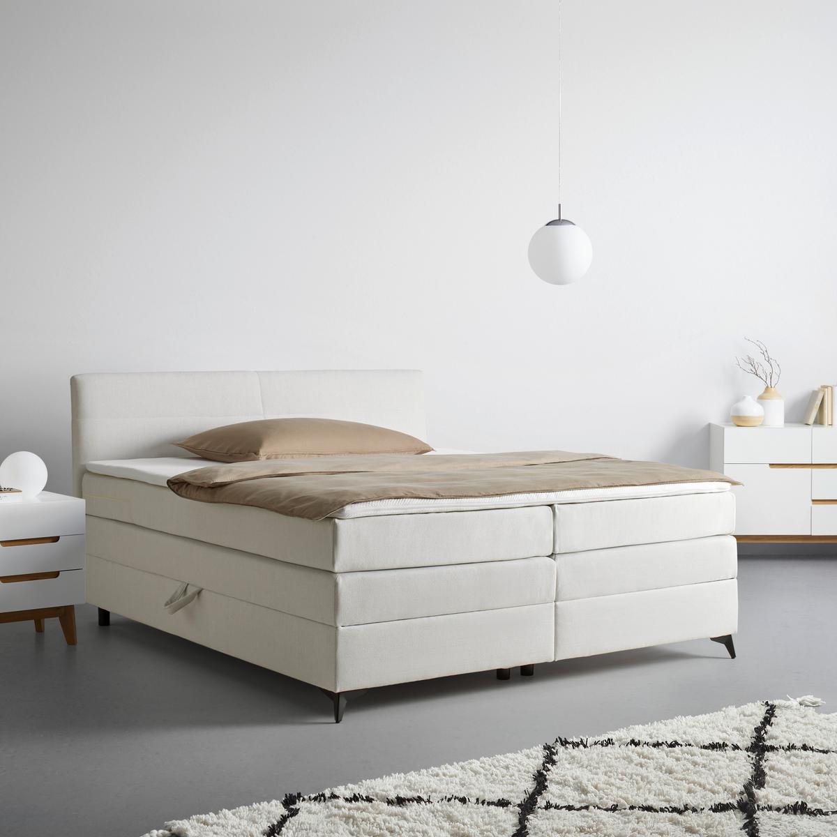 Boxspringbett Bari in Creme ca. 160x200cm - Creme/Schwarz, KONVENTIONELL, Textil/Metall (160/200cm) - Mömax