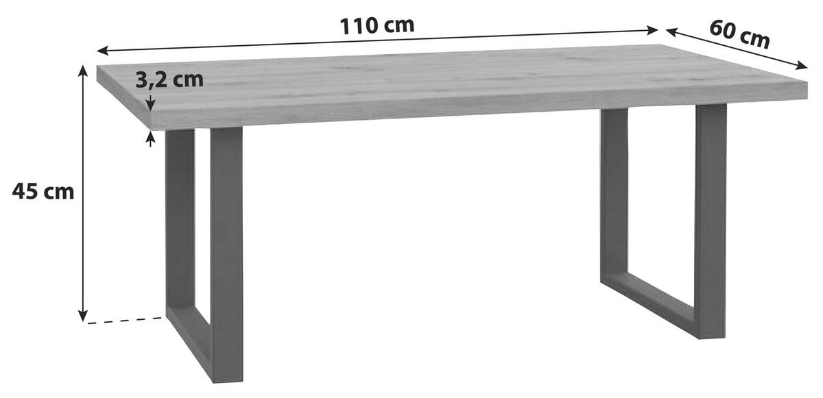 Klubska Miza Trondheim, Barva Hrasta, Črna - črna/barve hrasta, Moderno, kovina/umetna masa (110/60/45cm) - MID.YOU