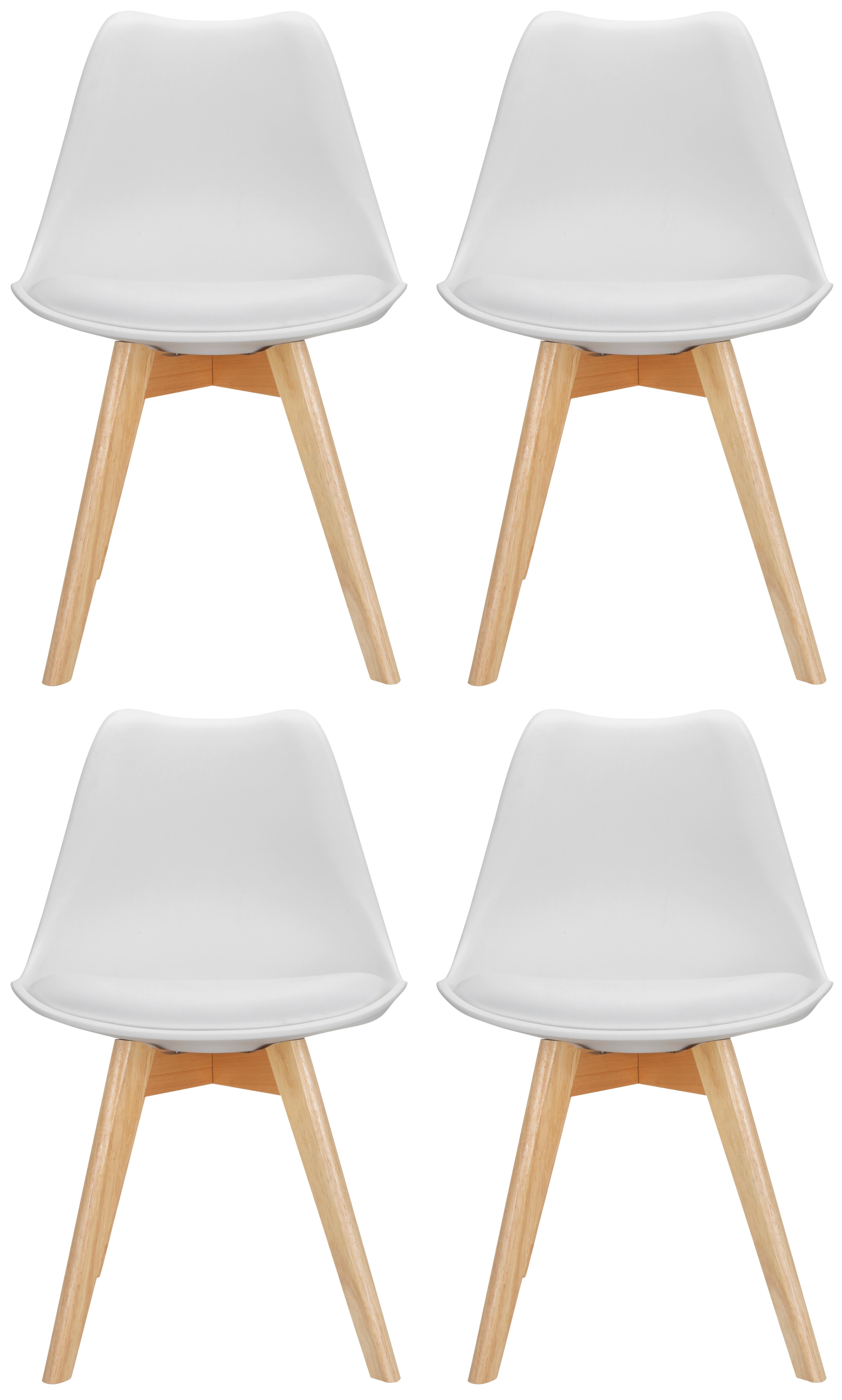 Set Stolov Scandi, Bela, Bukev, 4-Delni - bela/barve bukve, Moderno, umetna masa/tekstil (48/87/56cm) - MID.YOU