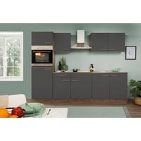 Küchenzeile Economy o. Geräte Grau/Eiche B: ca. 270 cm - Edelstahlfarben/Eichefarben, Basics, Holzwerkstoff/Metall (270/205/60cm) - Respekta