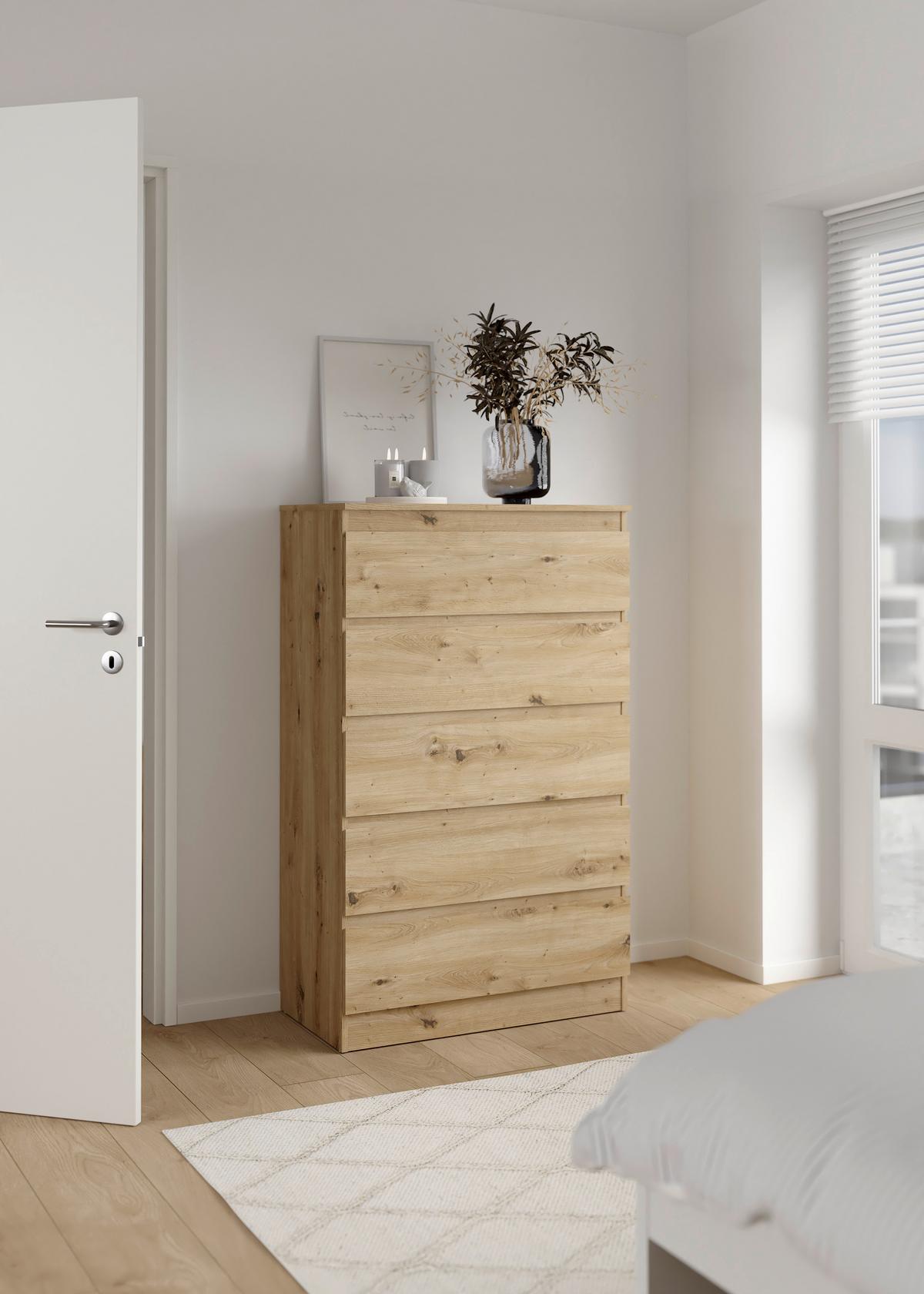 Kommode Mara 5 Eiche - Eiche Artisan, KONVENTIONELL, Holz (77/125/42cm) - Mömax