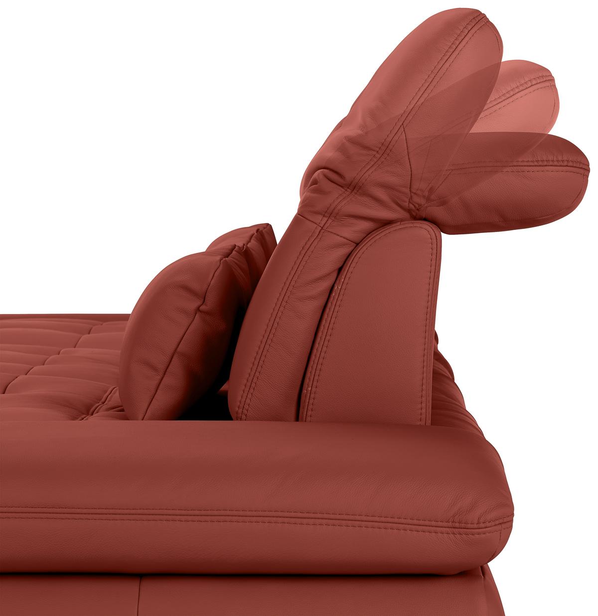 Wohnlandschaft Sanfino Leder Weinrot - Chromfarben/Weinrot, KONVENTIONELL, Leder/Metall (199/79-96/305cm) - Premium Living