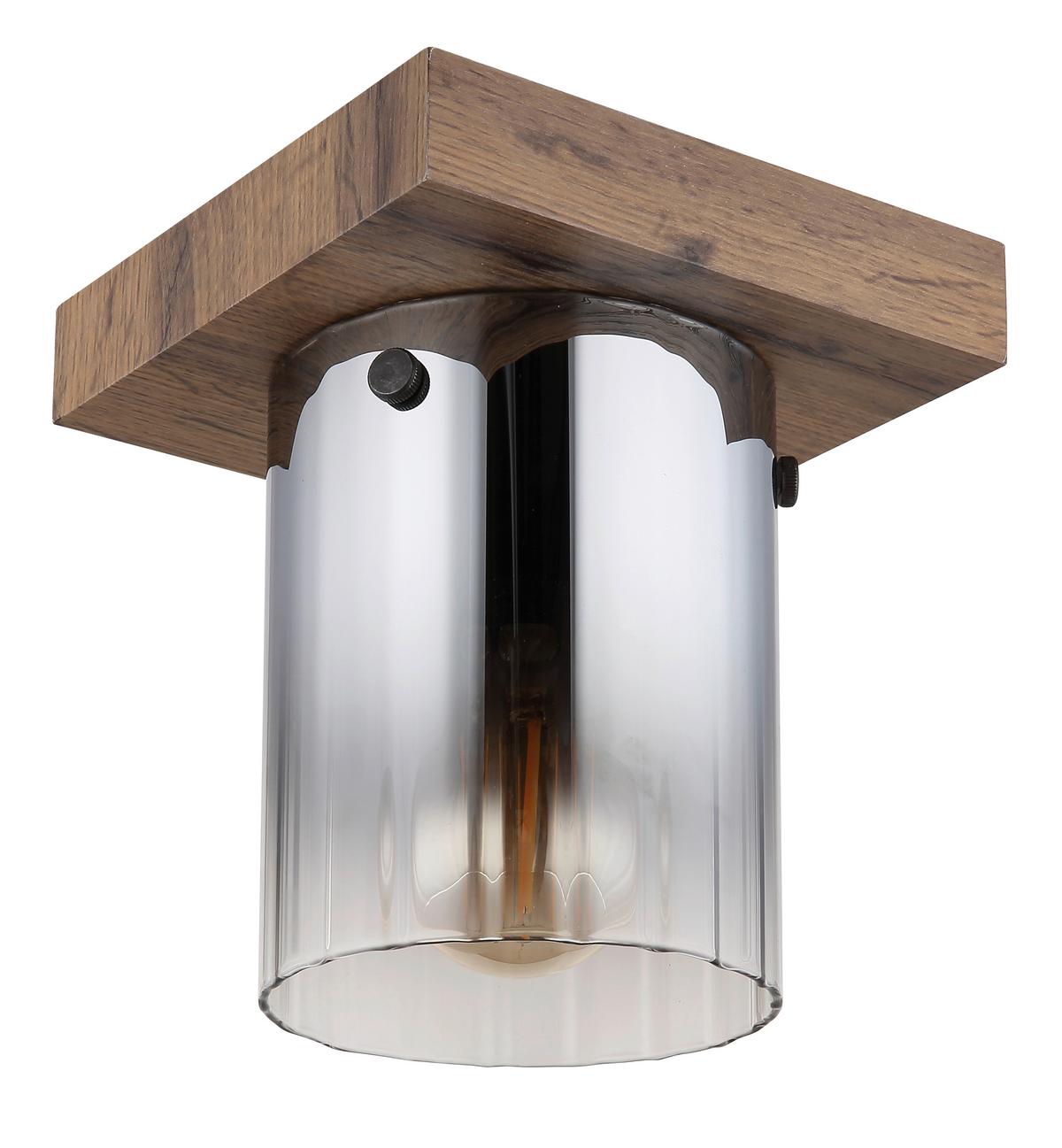 Stropna Svjetiljka Tamno Smeđa Boja - tamno smeđa, Natur, staklo/drvni materijal (16/16/18cm) - Globo