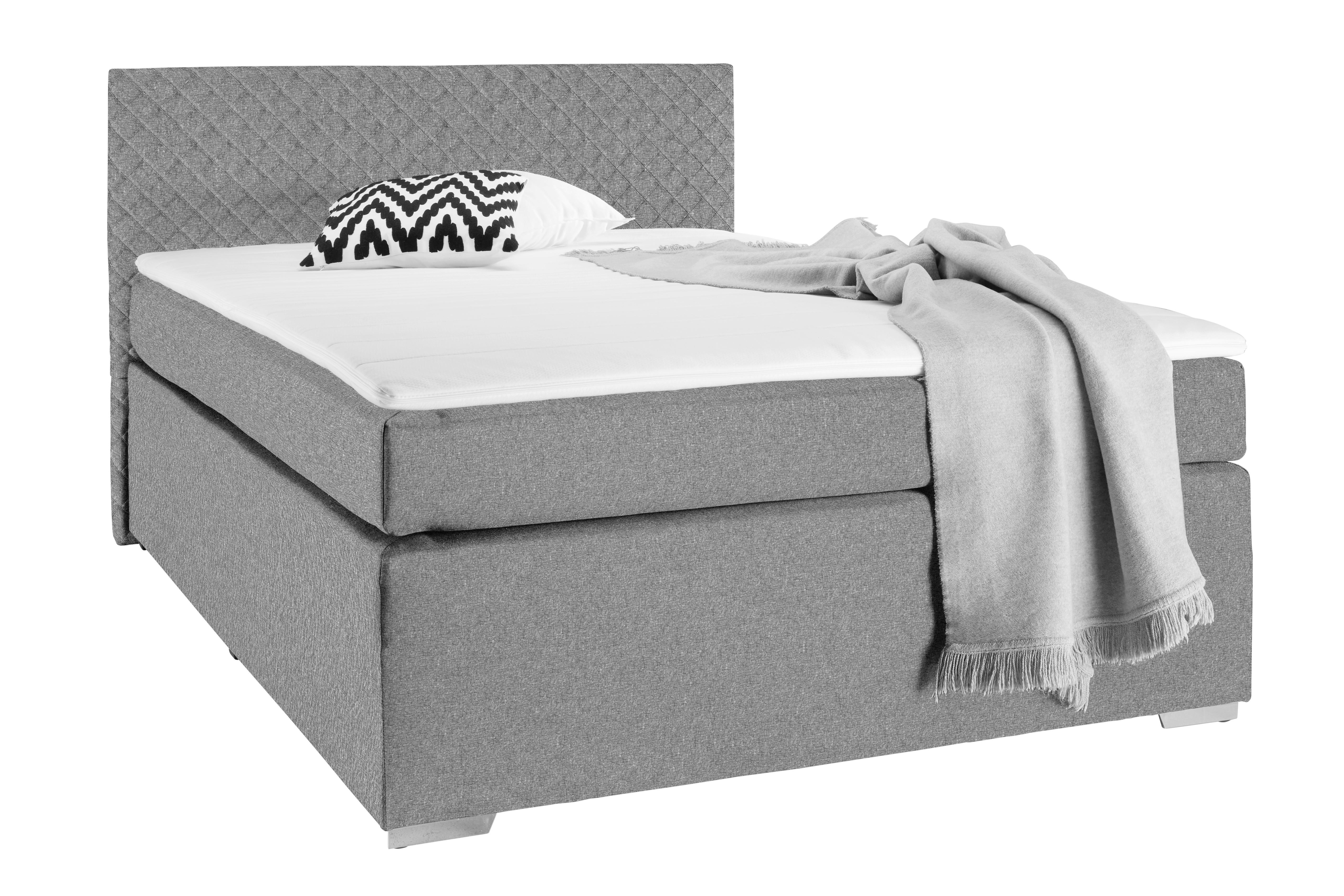 Boxspringbett Mali New in Silberfarben ca. 140x200cm - Chromfarben/Silberfarben, KONVENTIONELL, Kunststoff/Textil (140/200cm) - Based