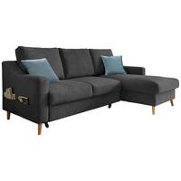 Wohnlandschaft Valentina Schwarz Mikrofaser - Blau/Schwarz, Design, Holz/Textil (228/150cm) - MID.YOU