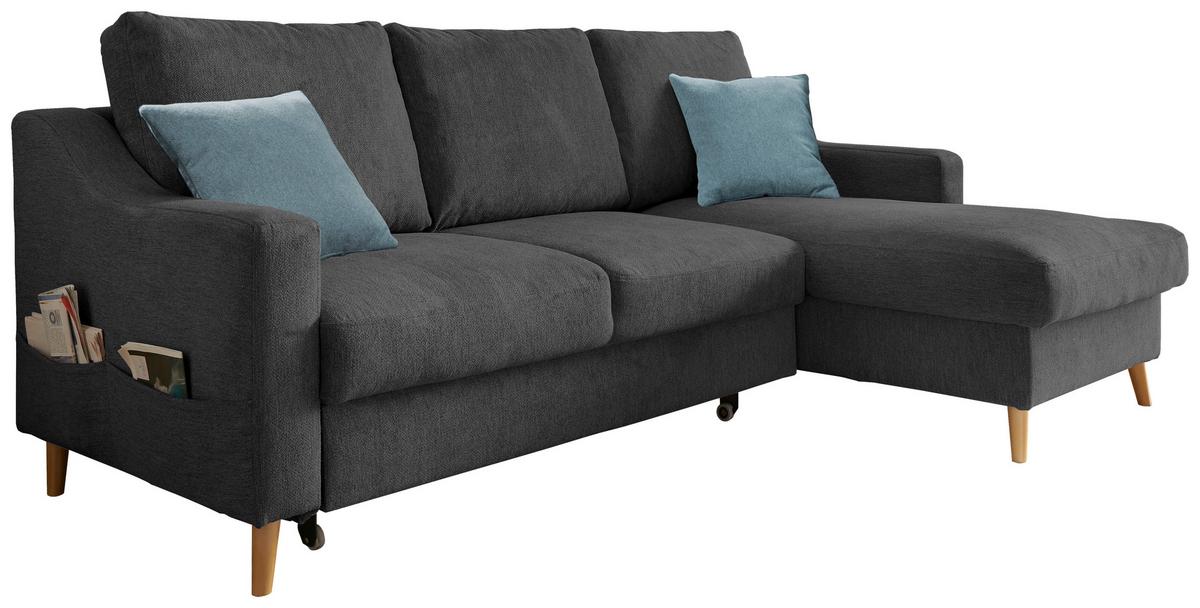 Wohnlandschaft Valentina Schwarz Mikrofaser - Blau/Schwarz, Design, Holz/Textil (228/150cm) - MID.YOU