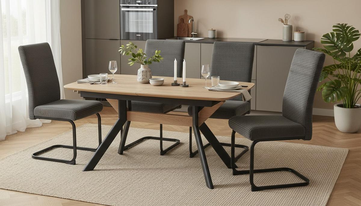 Raztegljiva Miza Riga, Naravna Barva, Črna, 160-200x95 - črna/naravne barve, Moderno, kovina/leseni material (160-200/95/76cm) - Livetastic