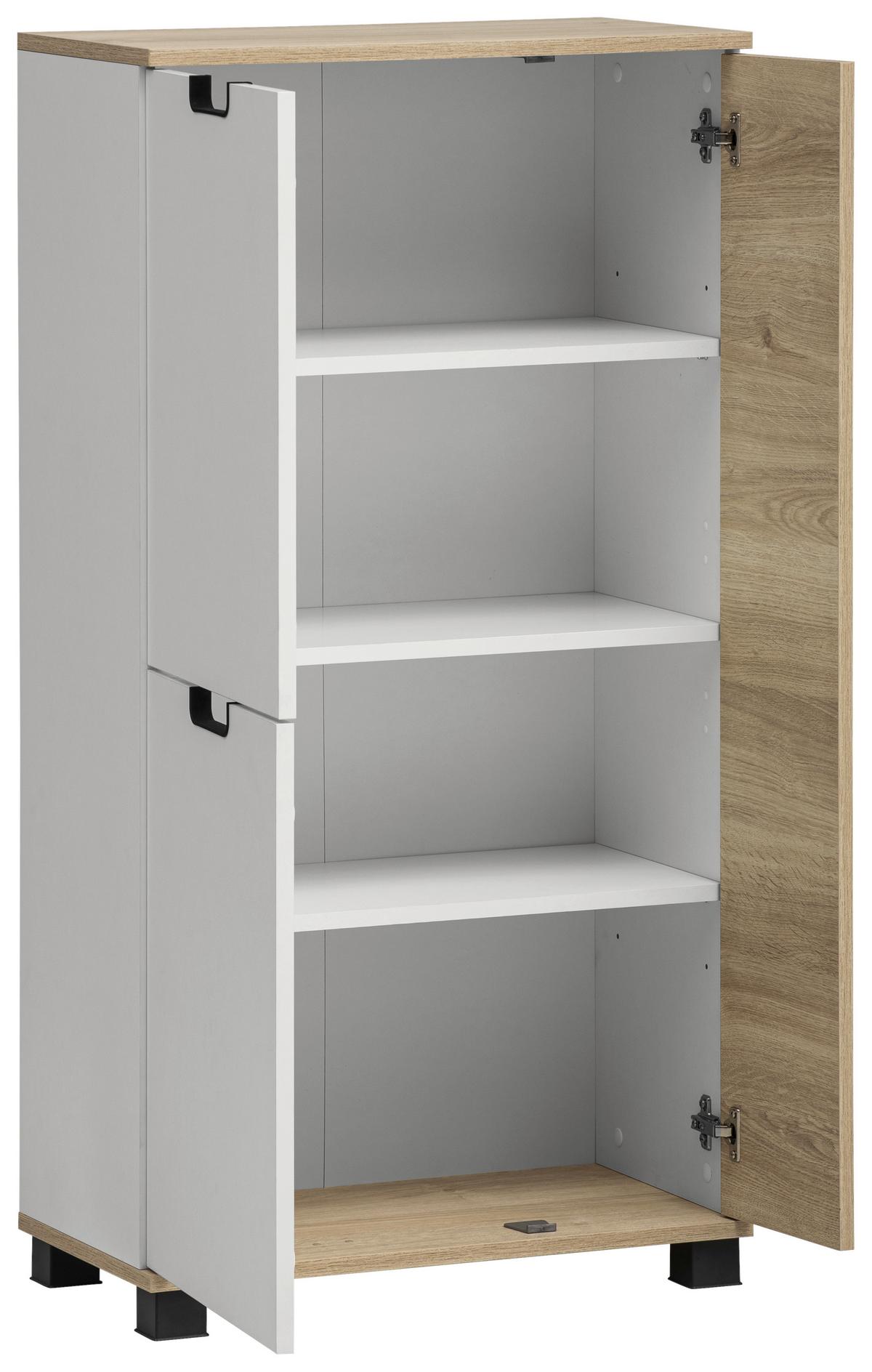 Srednje Visoka Omara Emmik, Bela, Barva Hrasta - črna/barve hrasta, Moderno, umetna masa/leseni material (59,8/116,9/32,6cm) - Stylife
