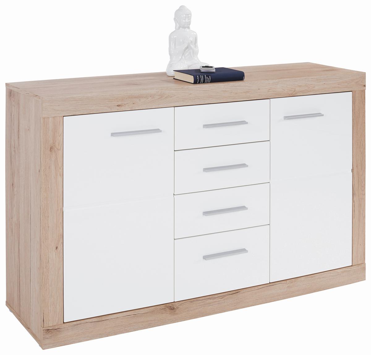 Servantă Malta - alb/culoare lemn stejar, Modern, material pe bază de lemn (138/86/35cm) - Modern Living