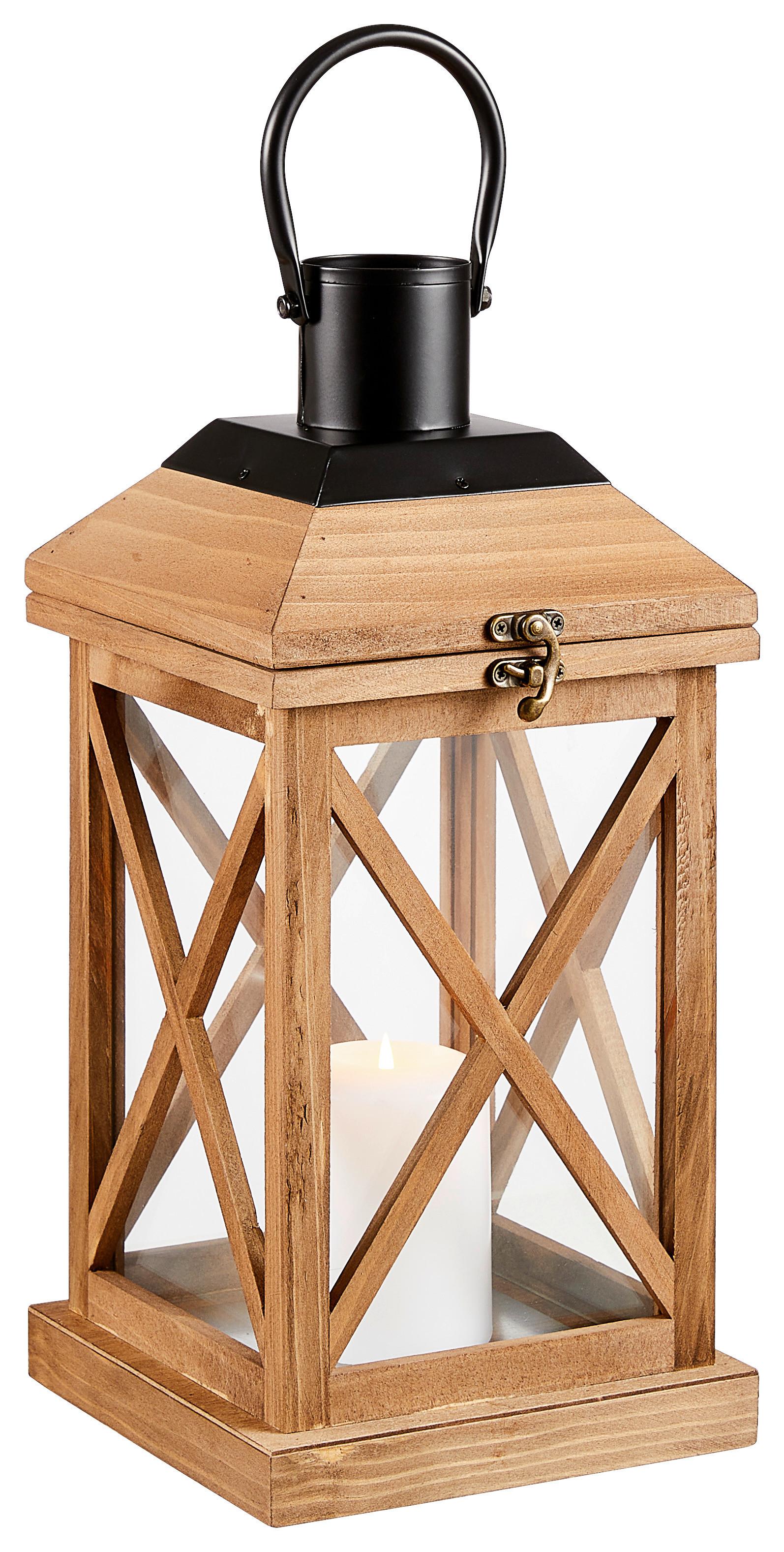 LATARNIA ML-3695S - czarny/brązowy, Lifestyle, metal/drewno (17/36/17cm) - Ambia Home