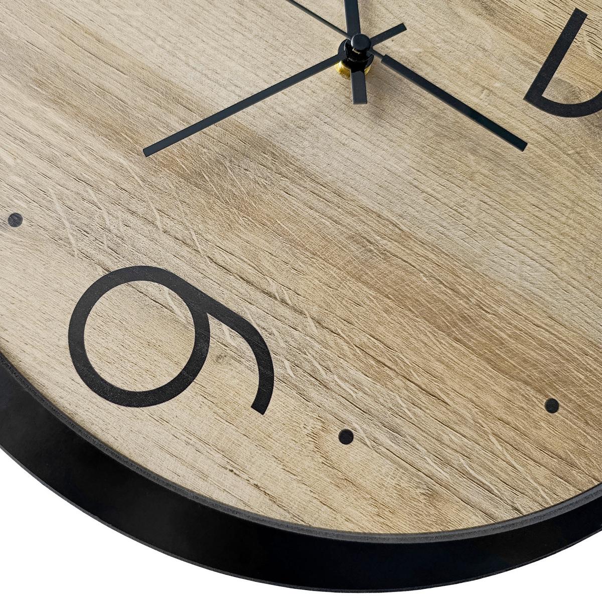 Wanduhr Schwarz/Eichefarben Ø ca. 36cm - Eichefarben/Schwarz, Basics, Holz/Kunststoff (36cm)