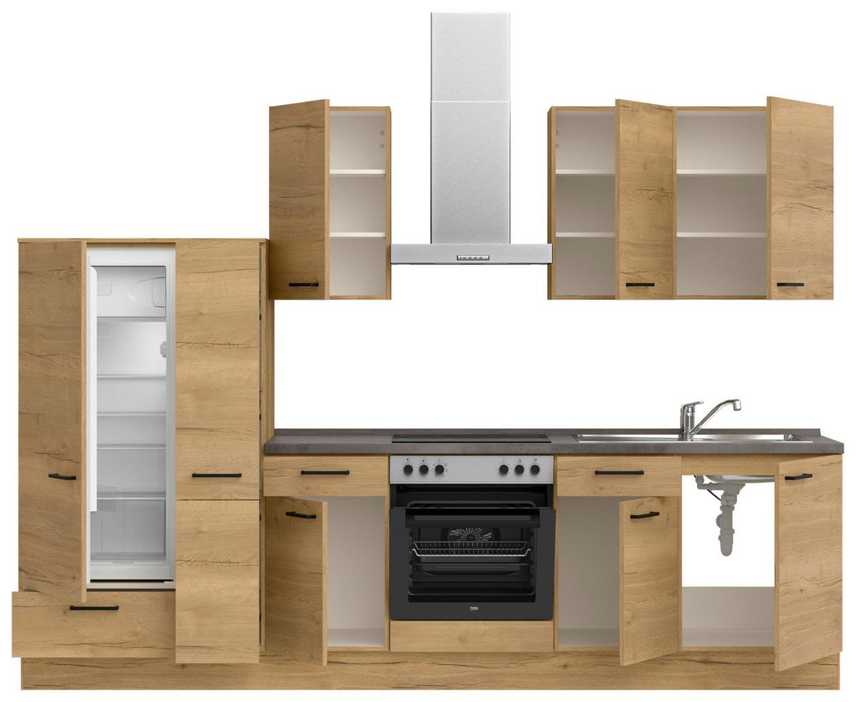 Küchenblock Structura Low m. Geräten Eiche - Schieferfarben/Eichefarben, MODERN, Holzwerkstoff/Metall (300cm) - Nobilia