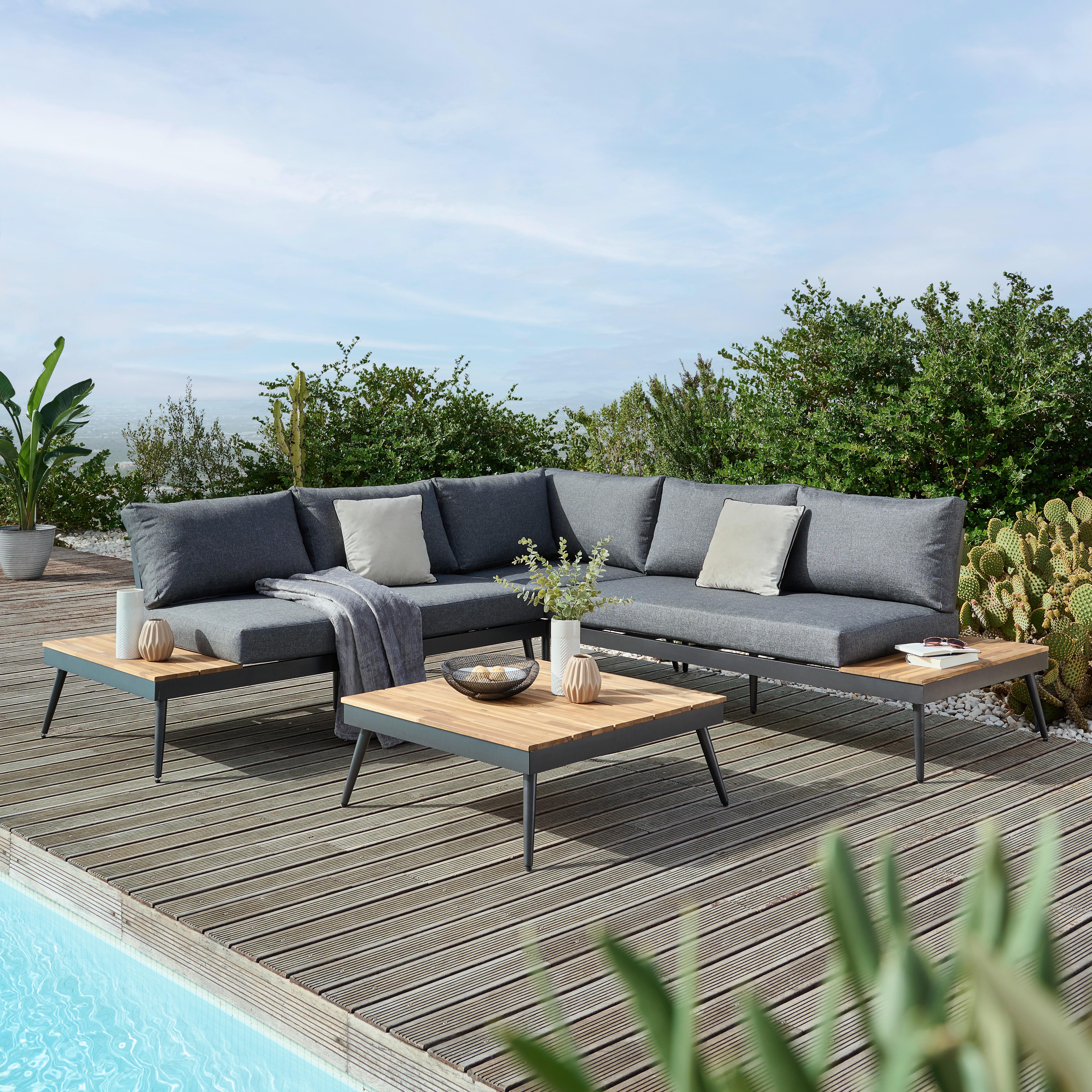 Garnitură grădină MANOCA - culoare aluminiu/gri, Modern, lemn/metal (247/247cm) - Beldano