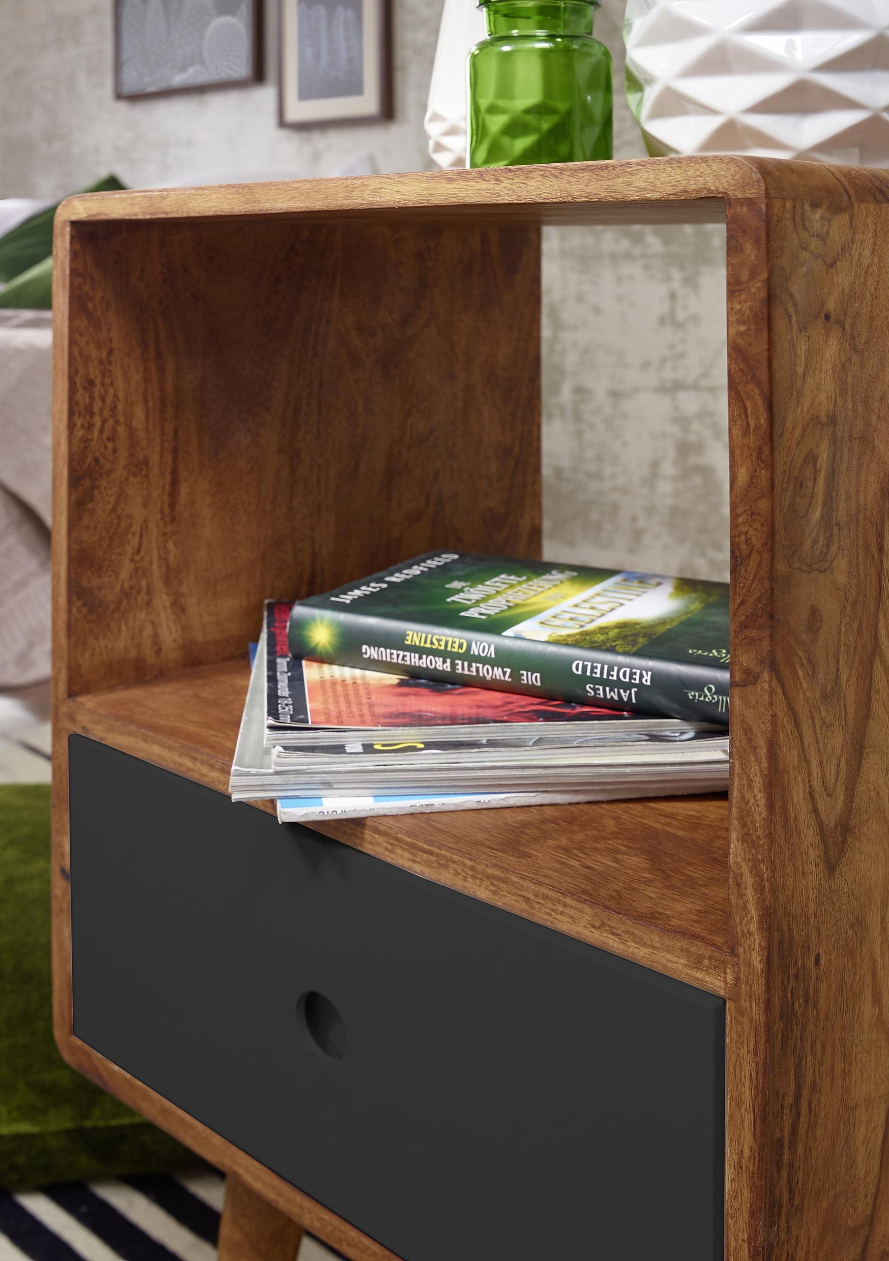 Nočna Omarica Repa - črna/barve indijskega rožnega lesa, Natur, les (40/70/35cm) - MID.YOU