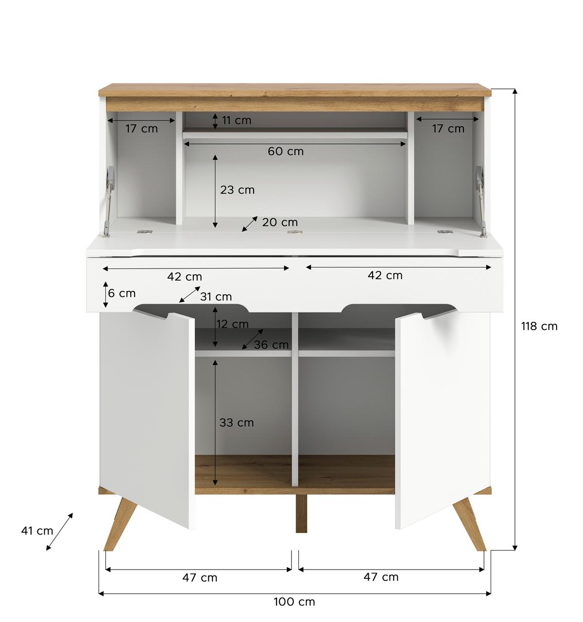 Komoda Stockholm - bijela/boje hrasta, Design, drvni materijal (100/118/40cm) - Modern Living