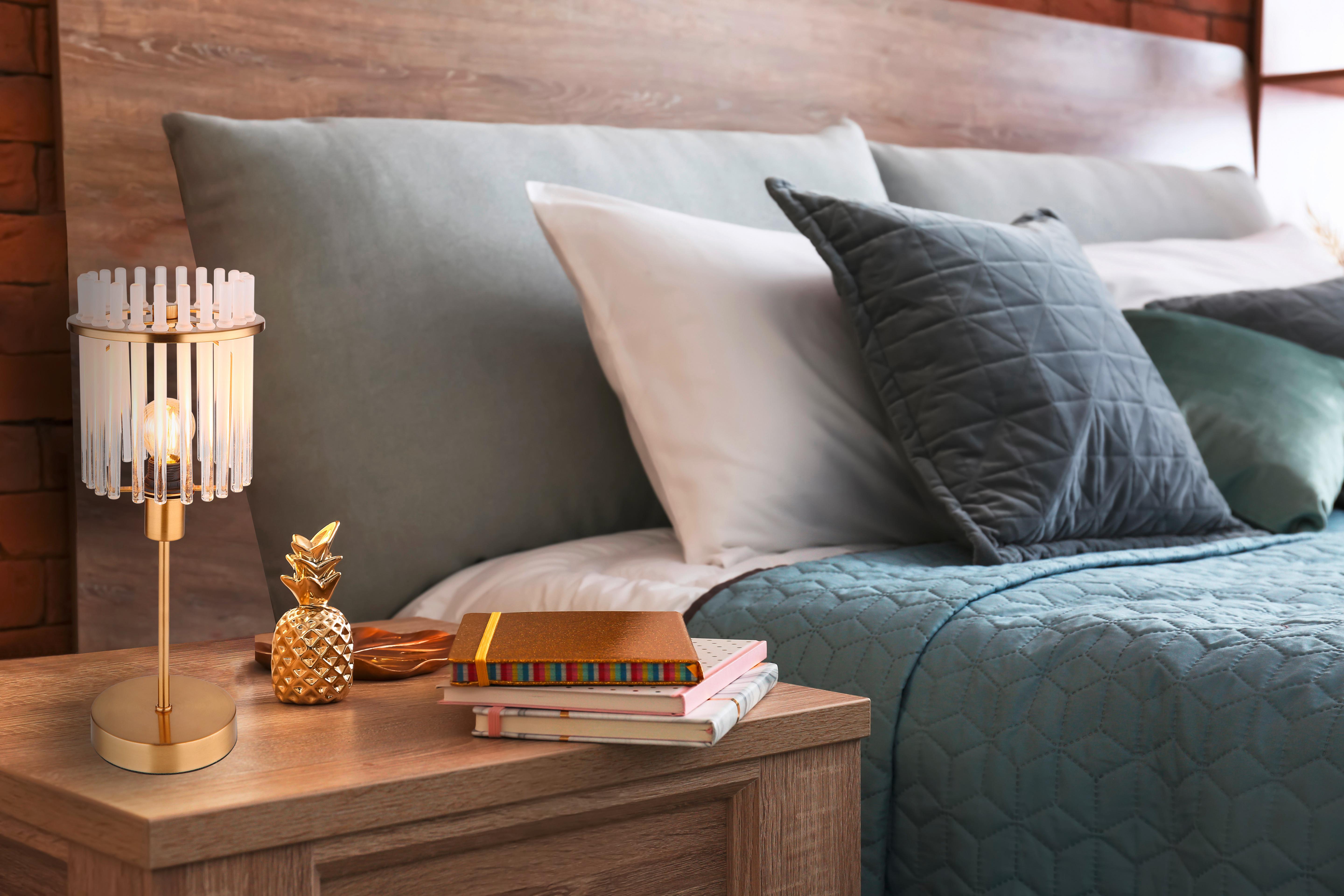 Tischleuchte Gorley Klar/Opal max. 40 Watt - Klar/Goldfarben, KONVENTIONELL, Glas/Textil (15/37,5cm) - Globo