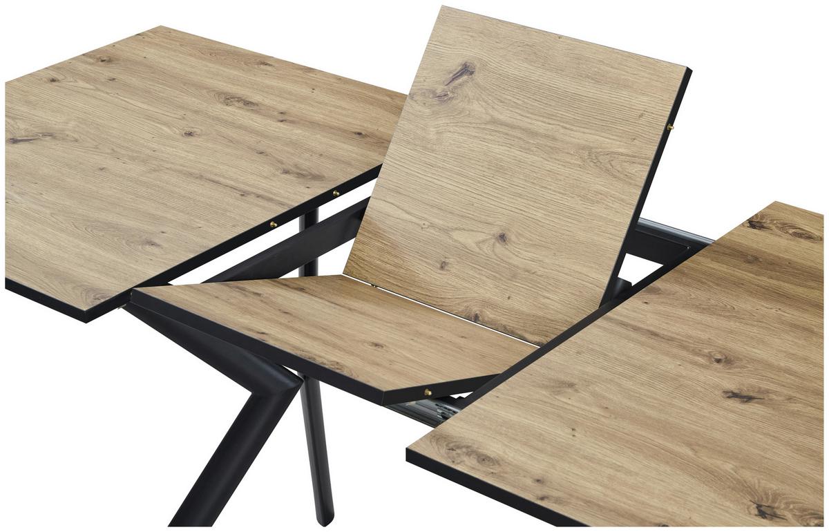 Raztegljiva Jedilna Miza Marcel, 140-180x80 - črna/barve hrasta, Moderno, kovina/leseni material (140-180/76/80cm)