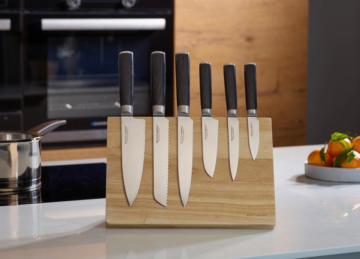 Blok Za Nože Damast, 7-Delni - svetlo rjava/barve nerjavečega jekla, Basics, kovina (20/7/2,25cm) - Echtwerk