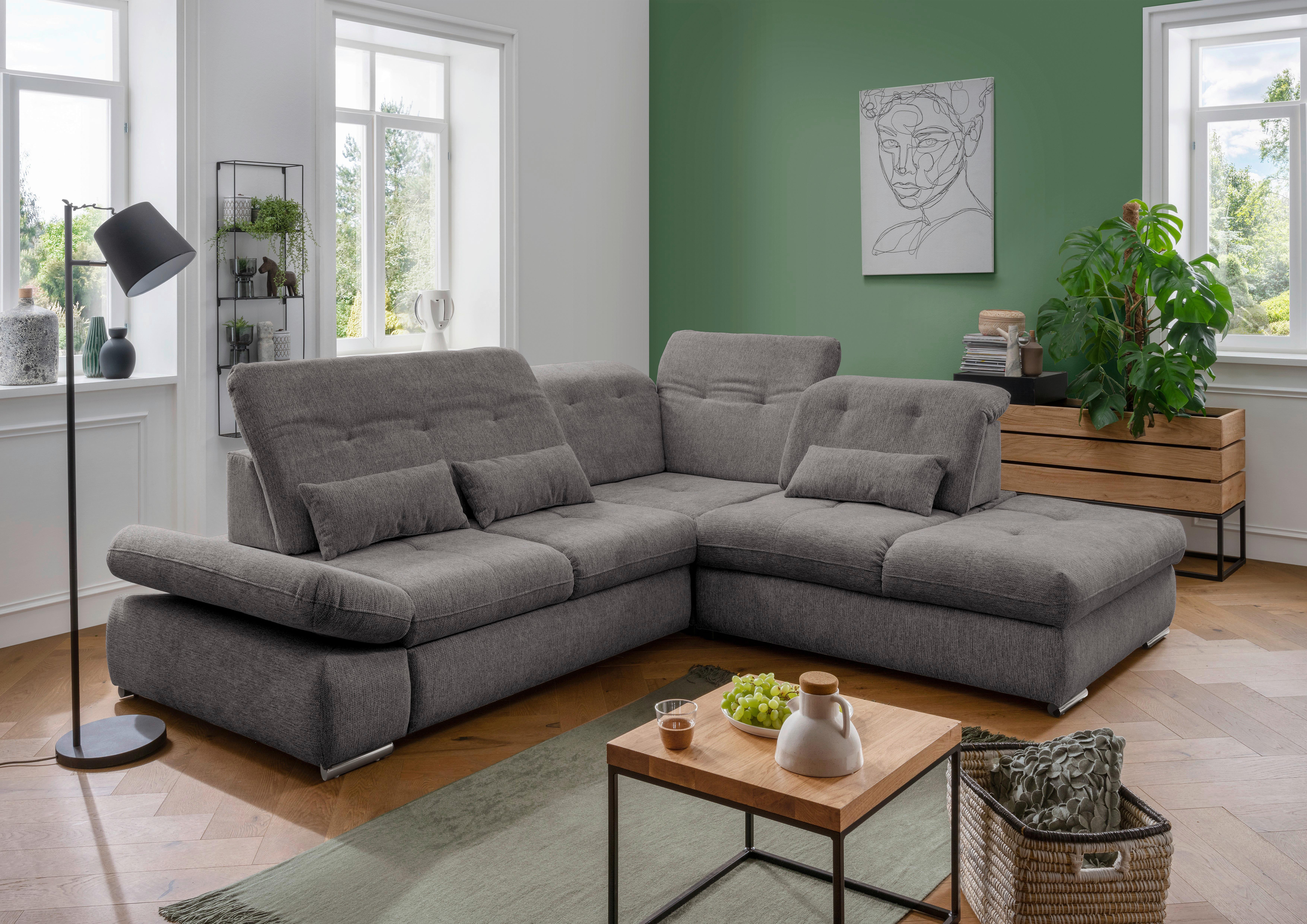 Wohnlandschaft Dalida Braun/Grau Chenille - Chromfarben/Braun, Design, Textil/Metall (280/254cm) - Livetastic
