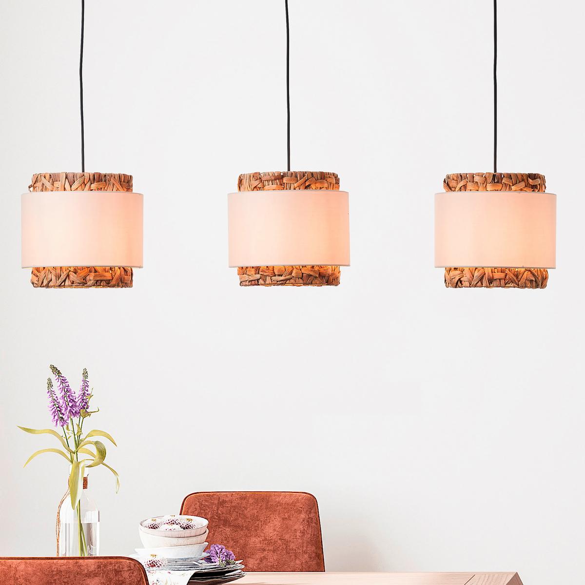 Pendelleuchte Waterlilly Naturfarben/Weiß max. 60 Watt - Schwarz/Naturfarben, Natur, Holz/Textil (120/110/25cm) - Brilliant